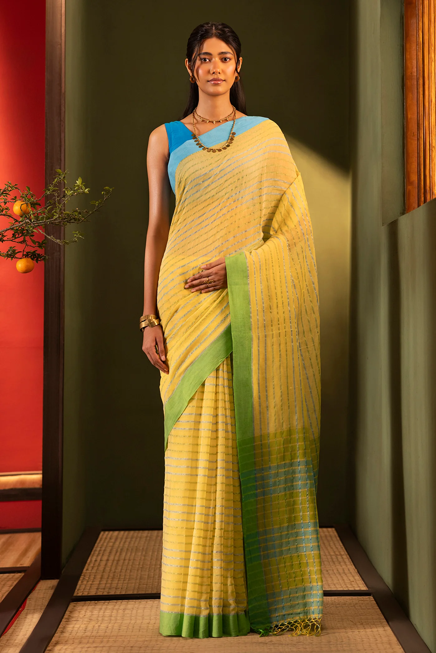 Mishri-Yellow Cotton Saree - Image 2