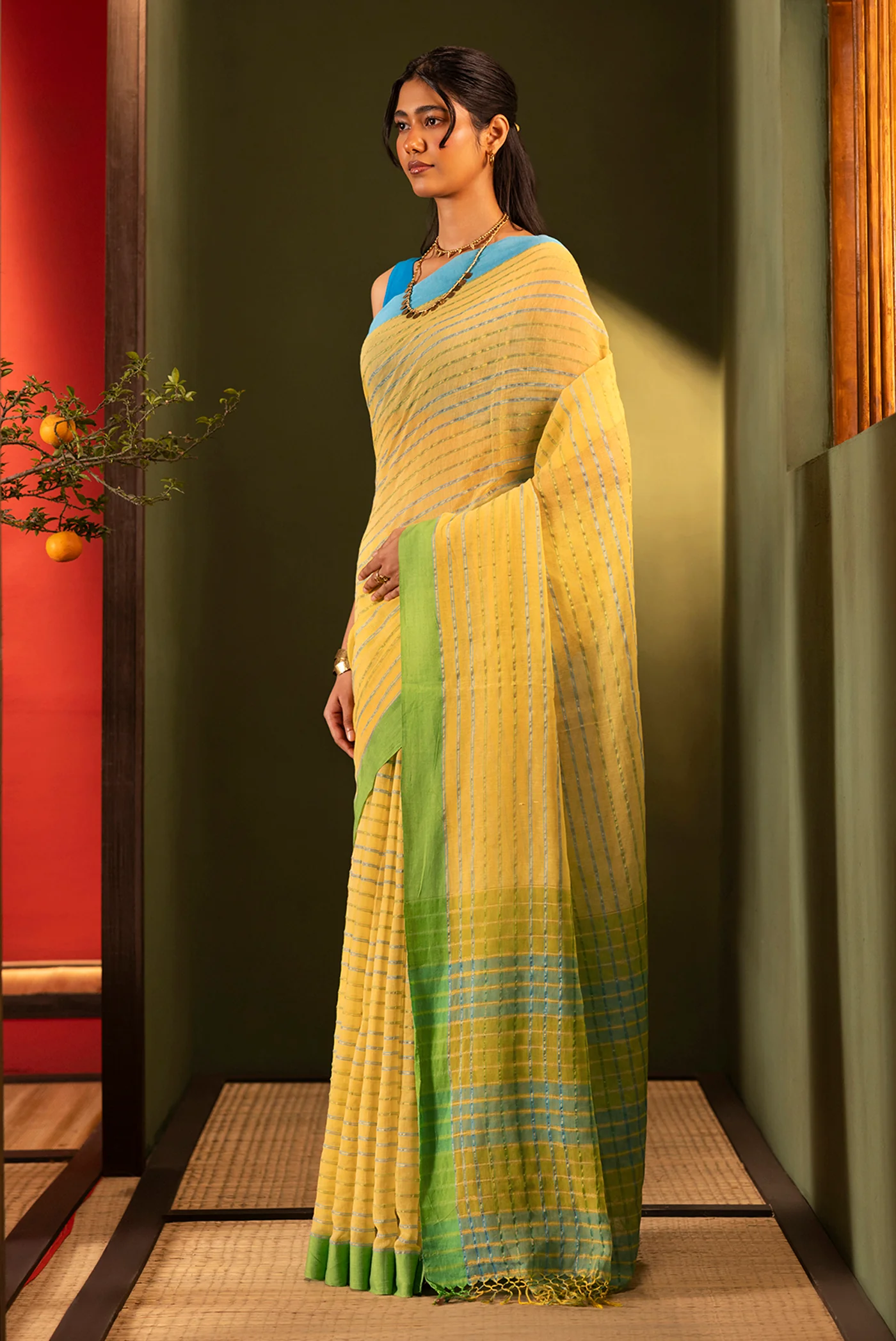 Mishri-Yellow Cotton Saree - Image 3
