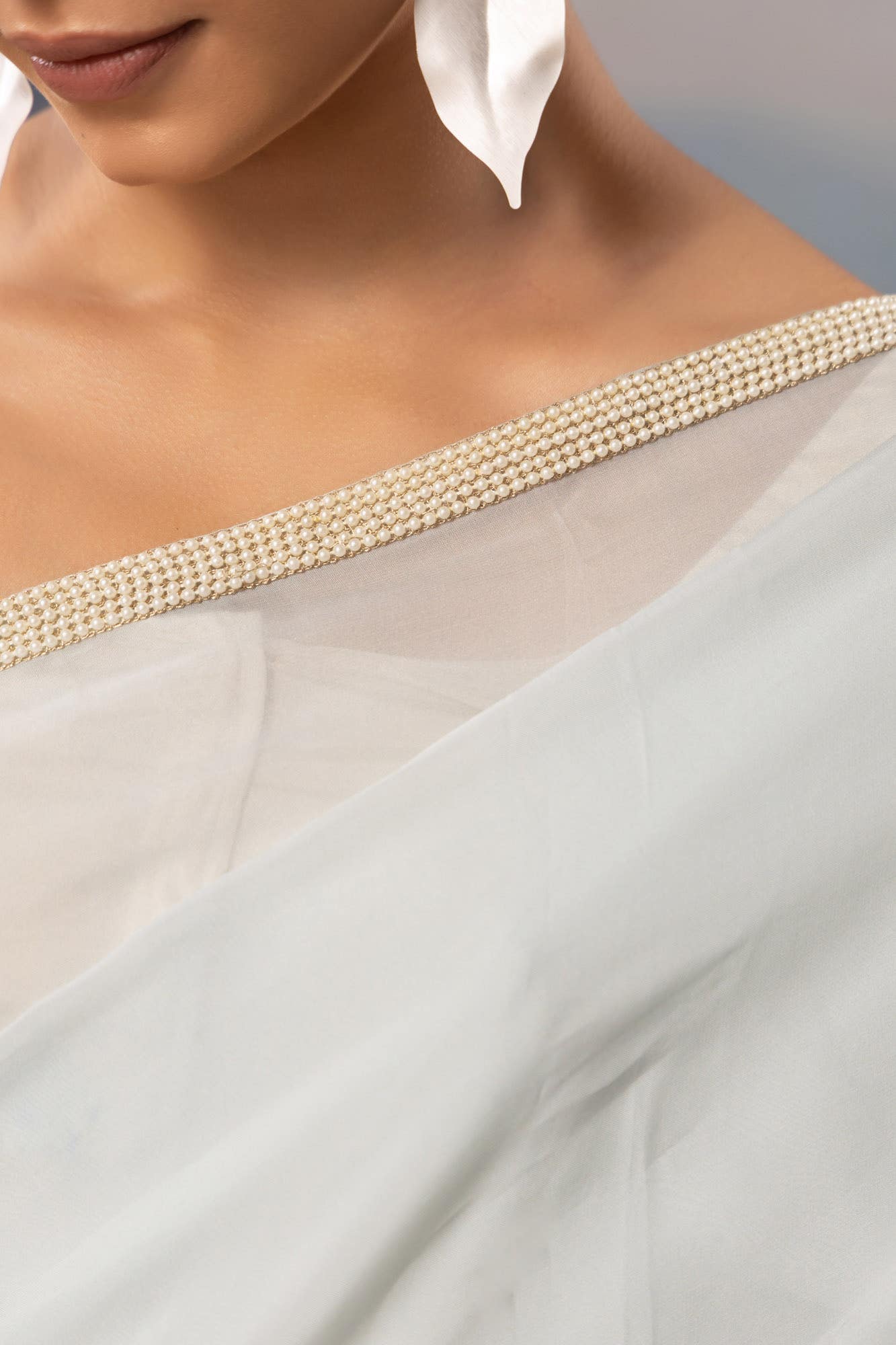 Misty Morning-Pastel Blue Organza Silk Saree - Image 2