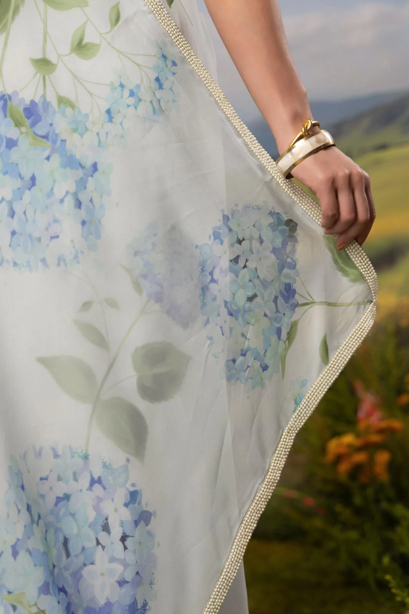 Misty Morning-Pastel Blue Organza Silk Saree - Image 4