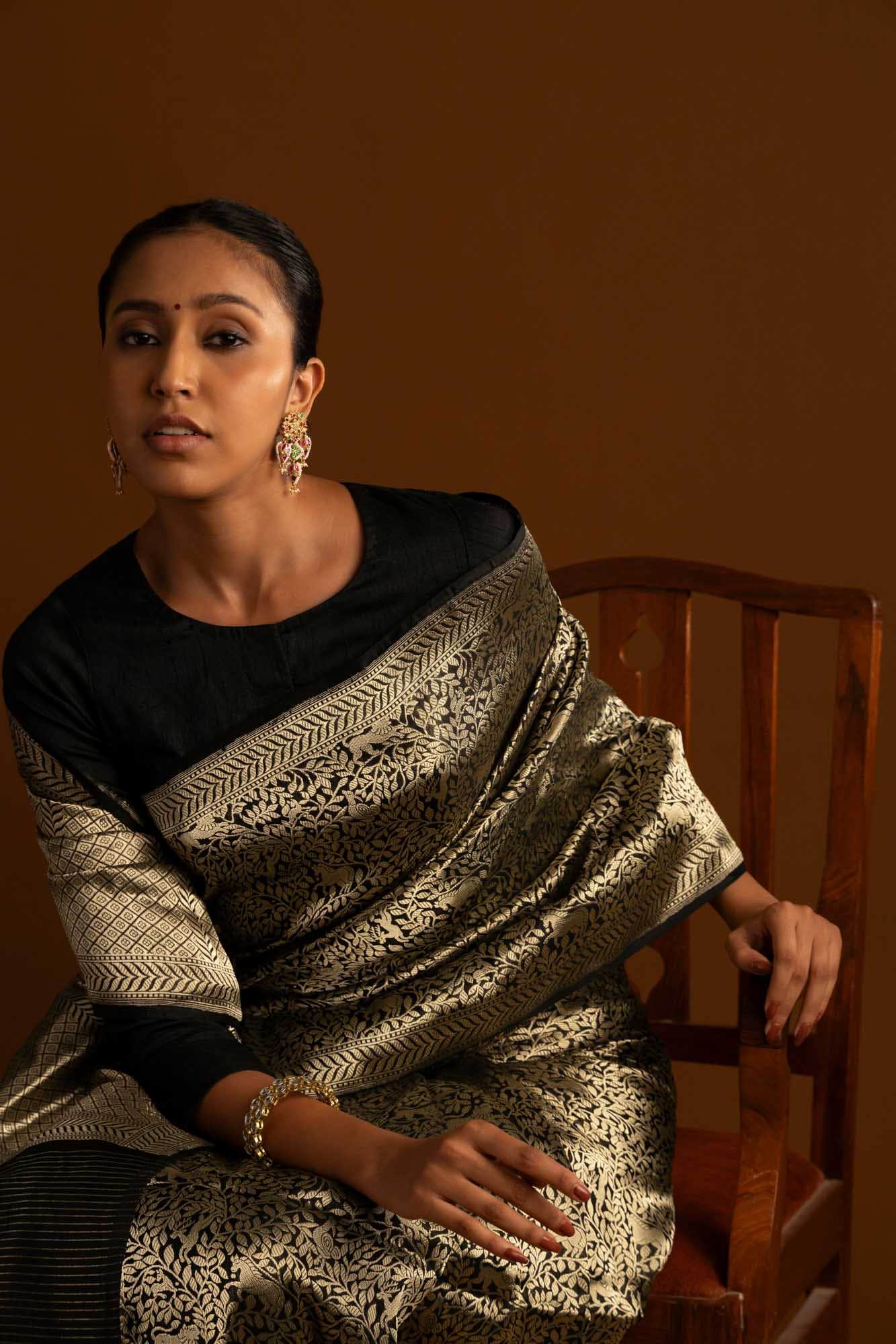 Mogli's World-Black Banarasi Silk Saree - Image 3