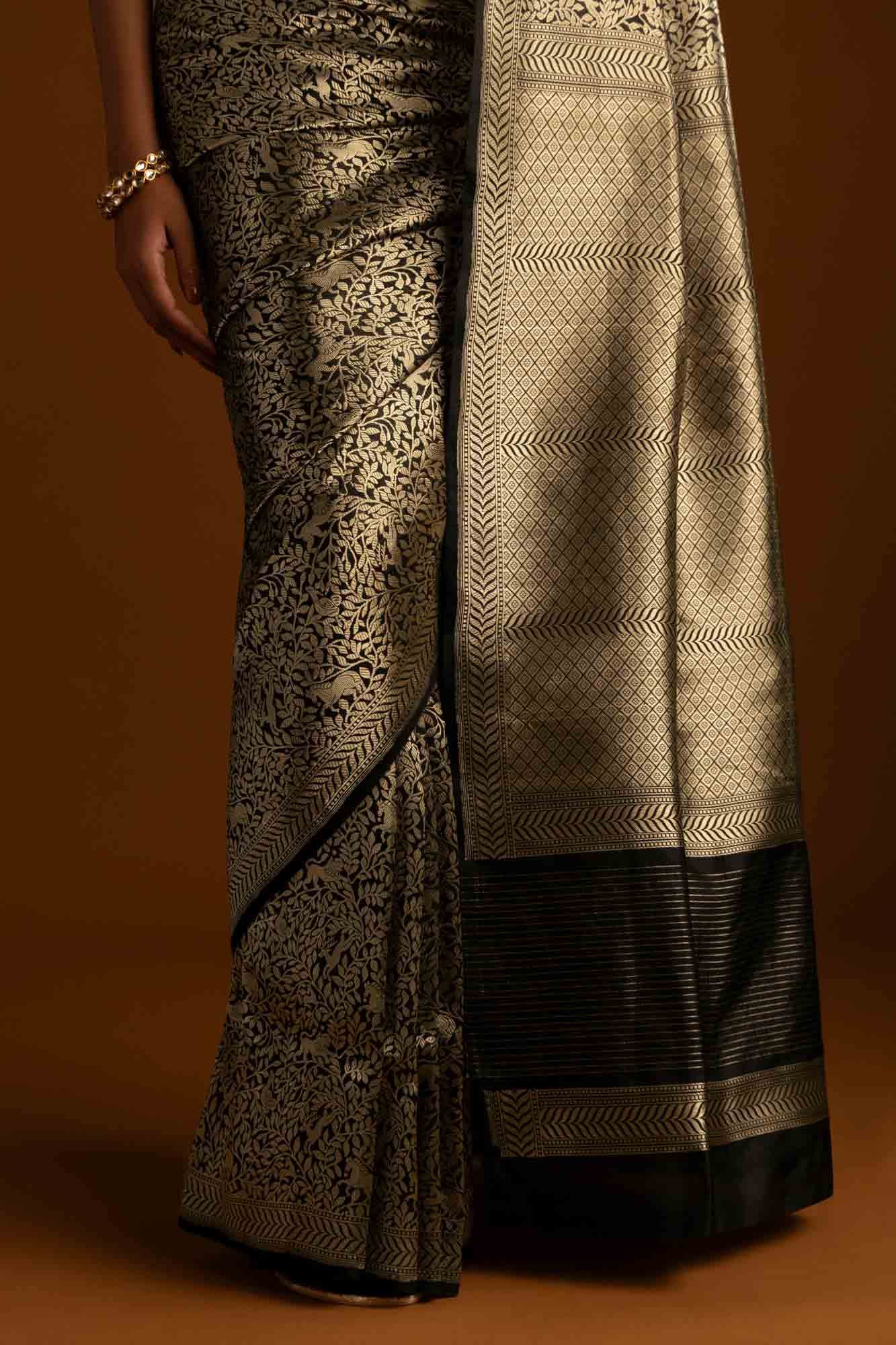 Mogli's World-Black Banarasi Silk Saree - Image 6