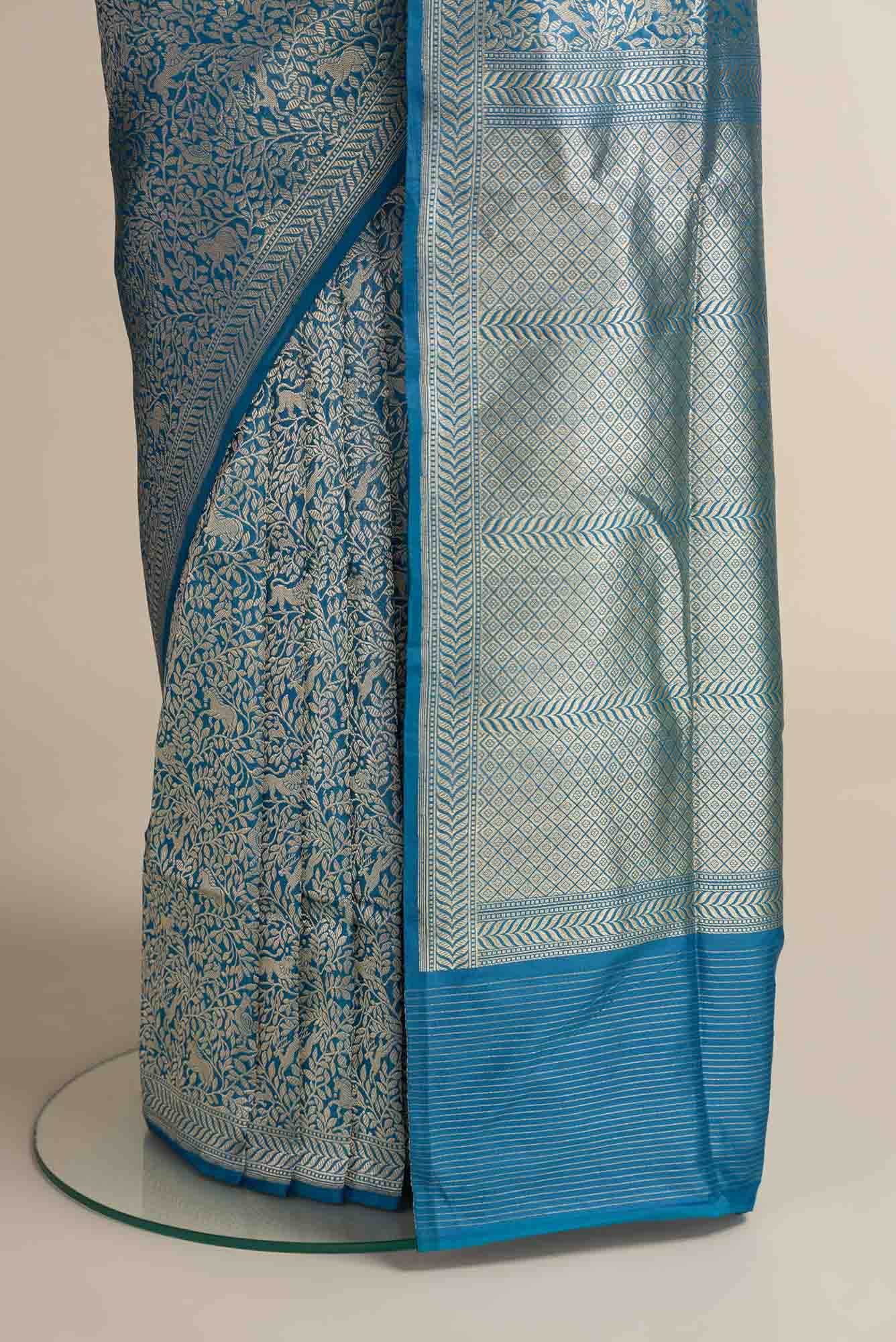 Mogli's World-Blue Banarasi Silk Saree - Image 3