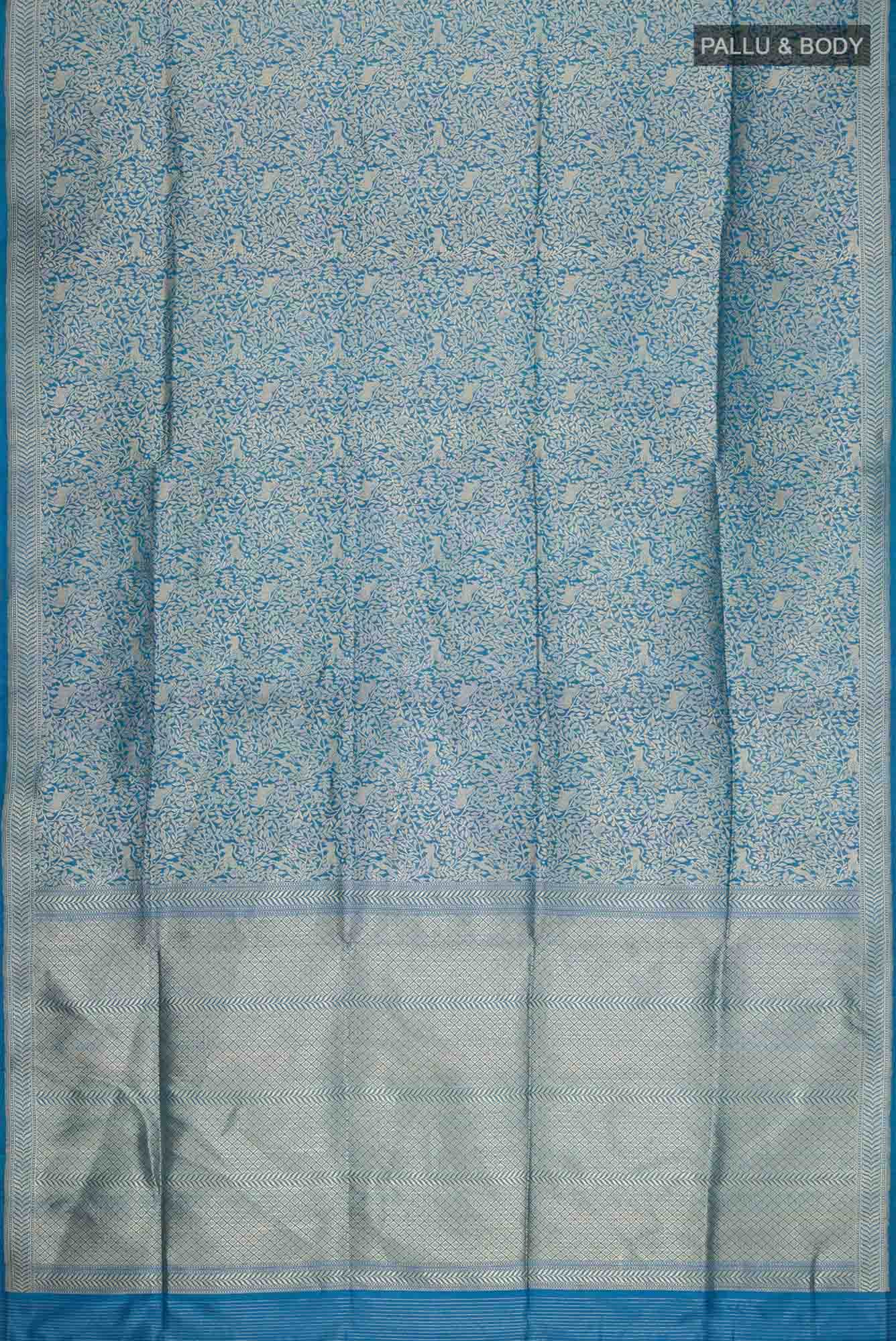 Mogli's World-Blue Banarasi Silk Saree - Image 4