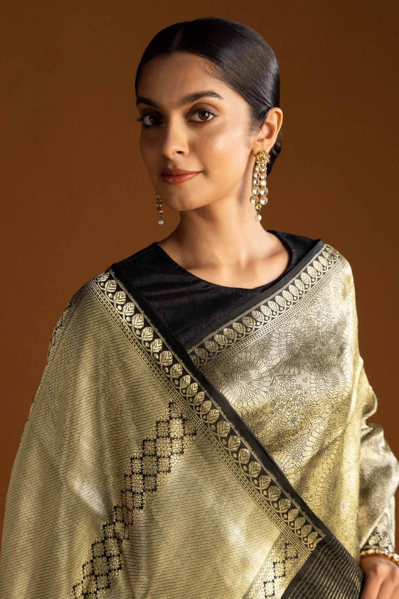 Mor-Black Banarasi Silk Saree - Image 3