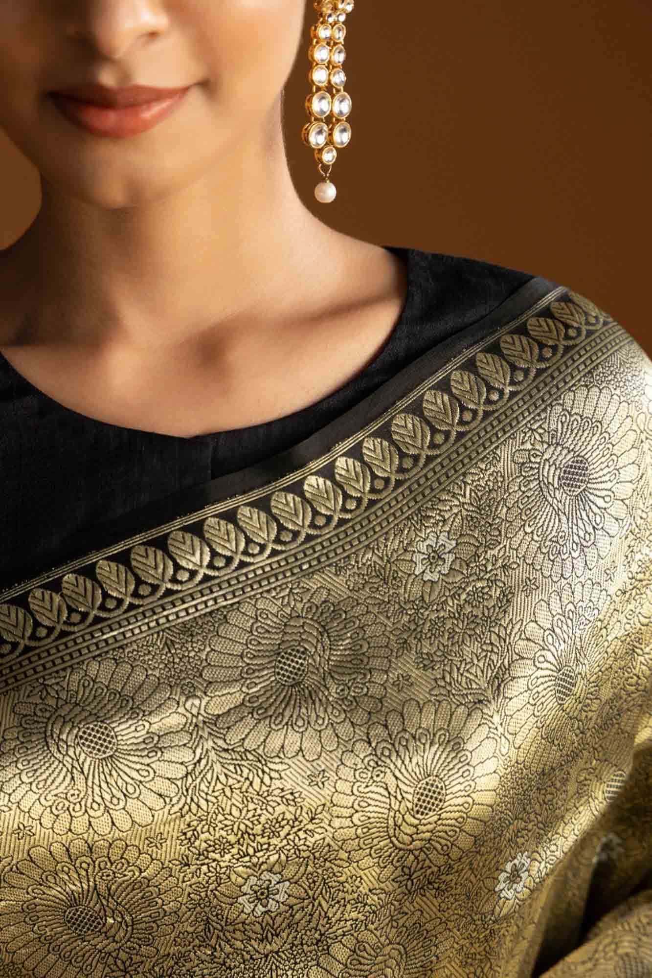 Mor-Black Banarasi Silk Saree - Image 4