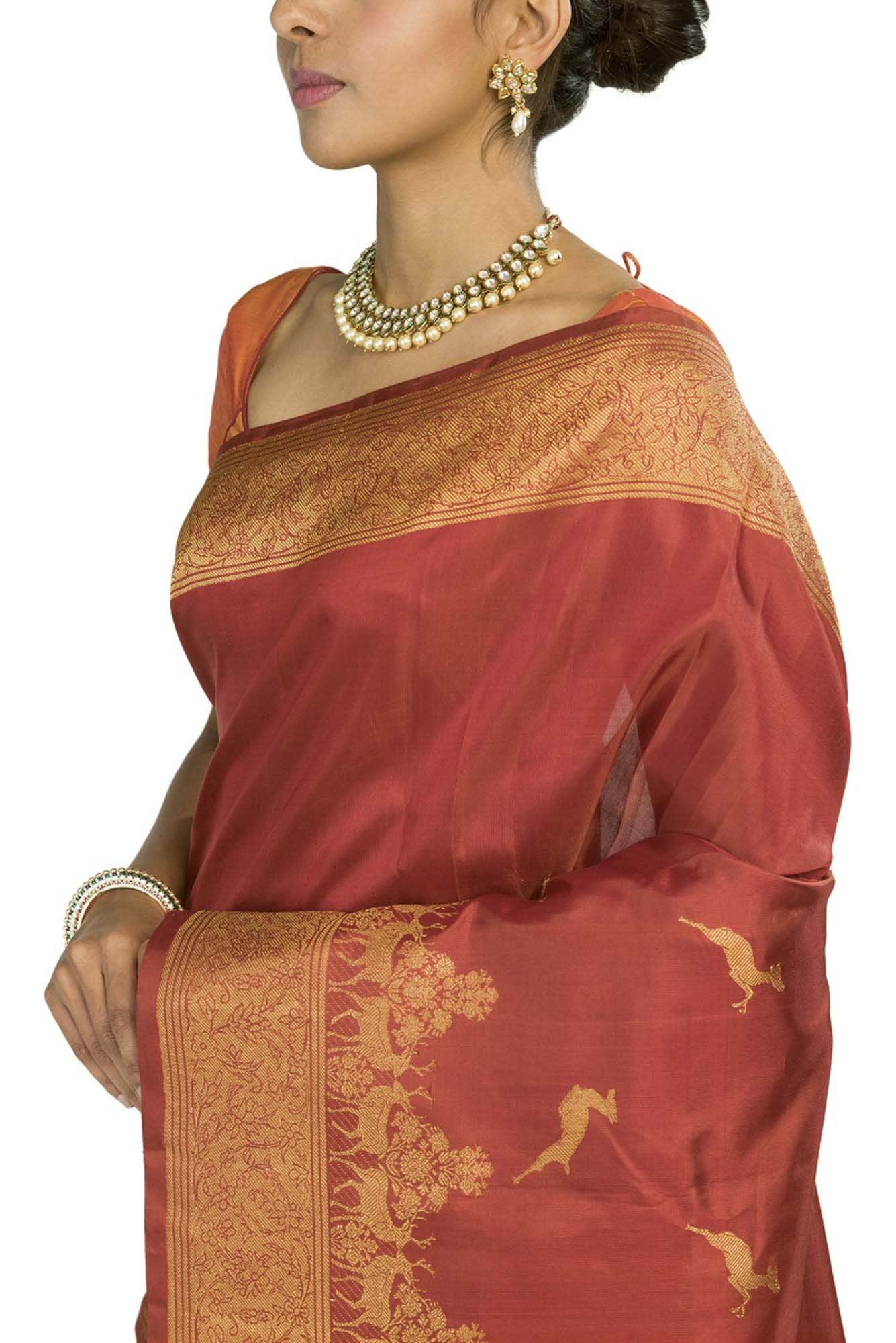Mrignayani-Rust Kanchipuram Silk Saree - Image 2