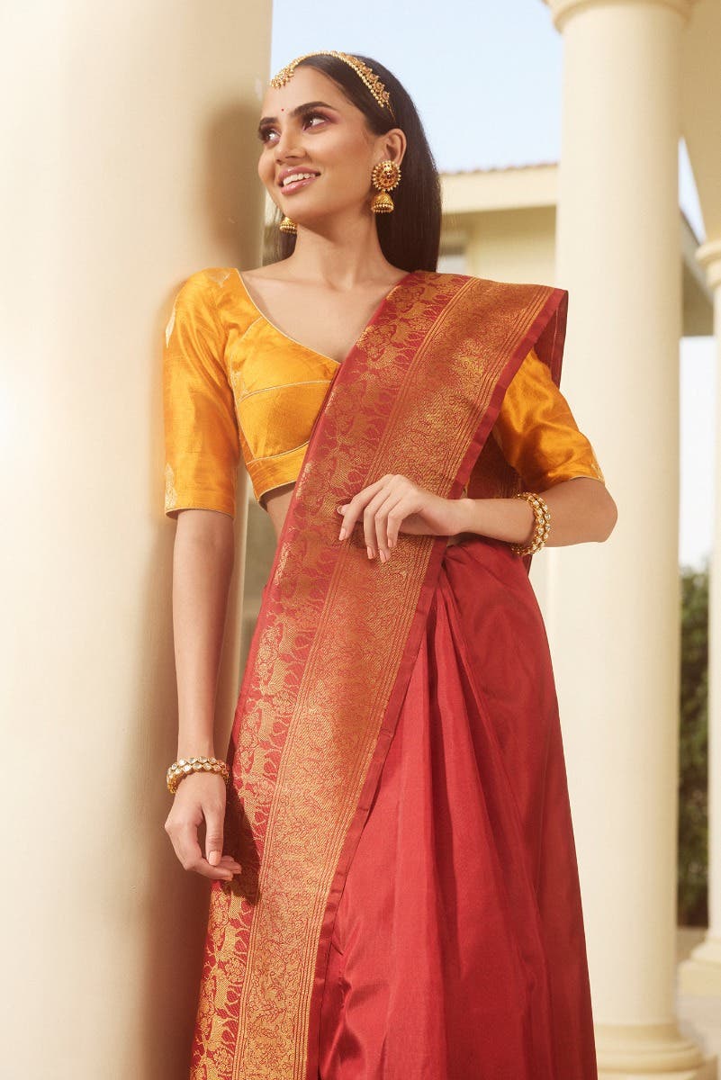 Mrignayani-Rust Kanchipuram Silk Saree - Image 7