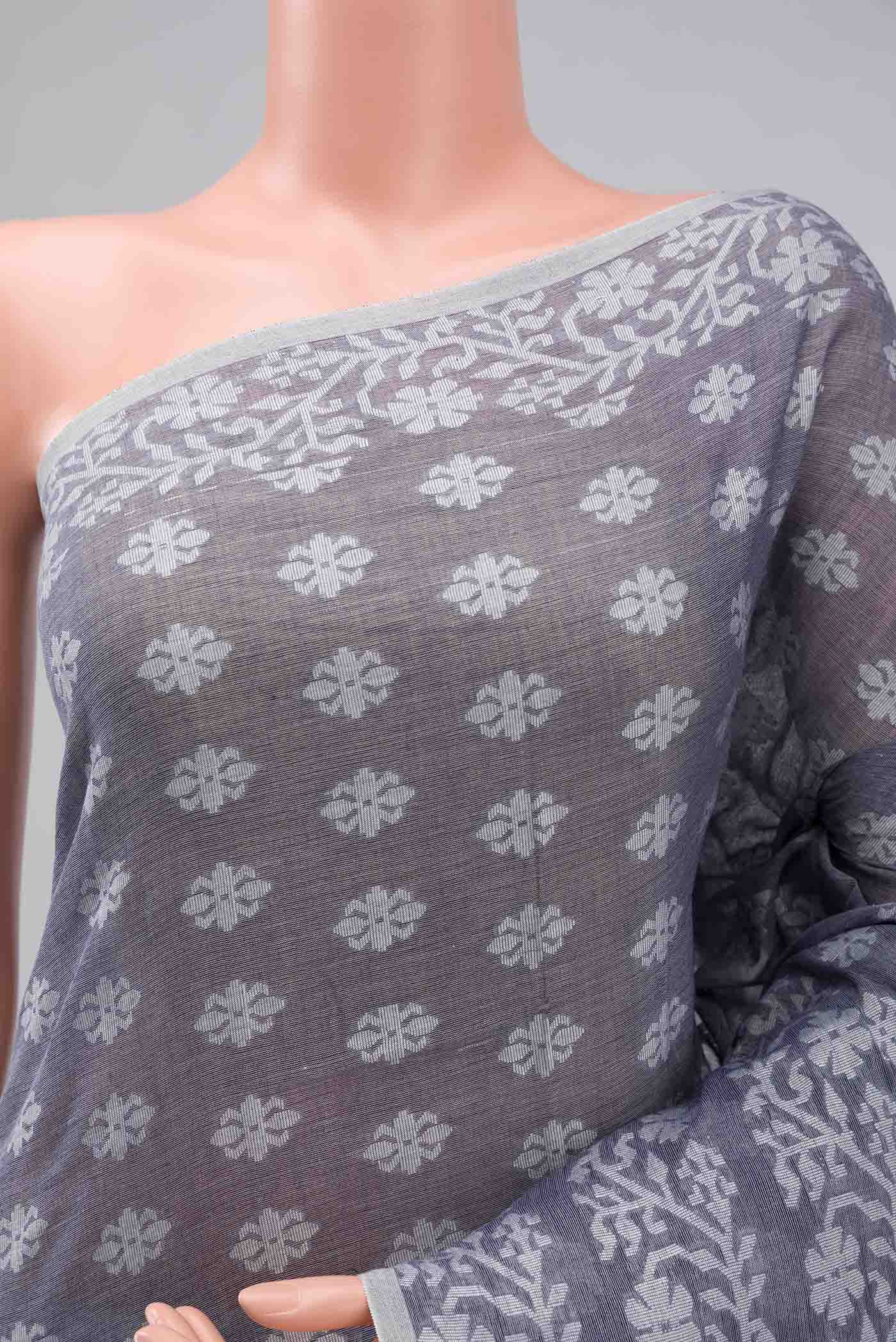 Mrinal-Greyish Blue Bengal Cotton Saree - Image 4