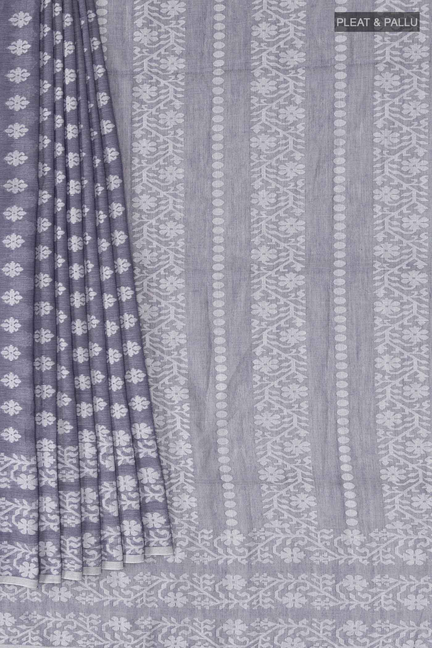 Mrinal-Greyish Blue Bengal Cotton Saree - Image 8