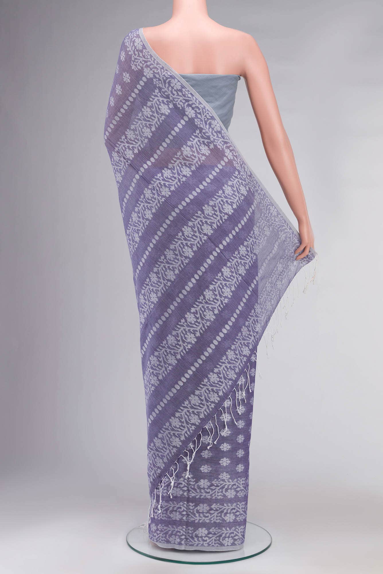 Mrinal-Heather Purple Bengal Cotton saree - Image 10