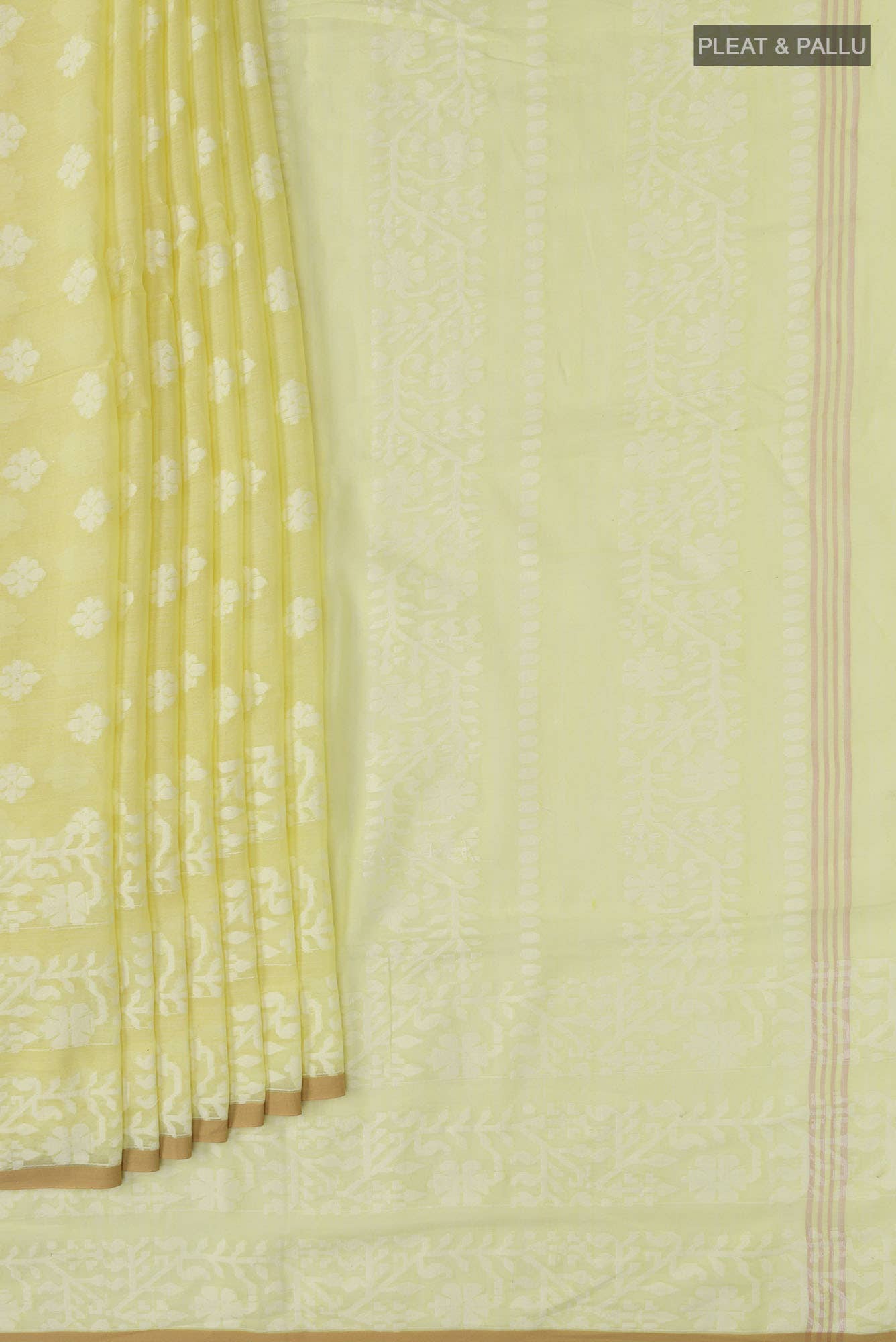 Mrinal-Light Yellow Bengal Cotton Saree - Image 2