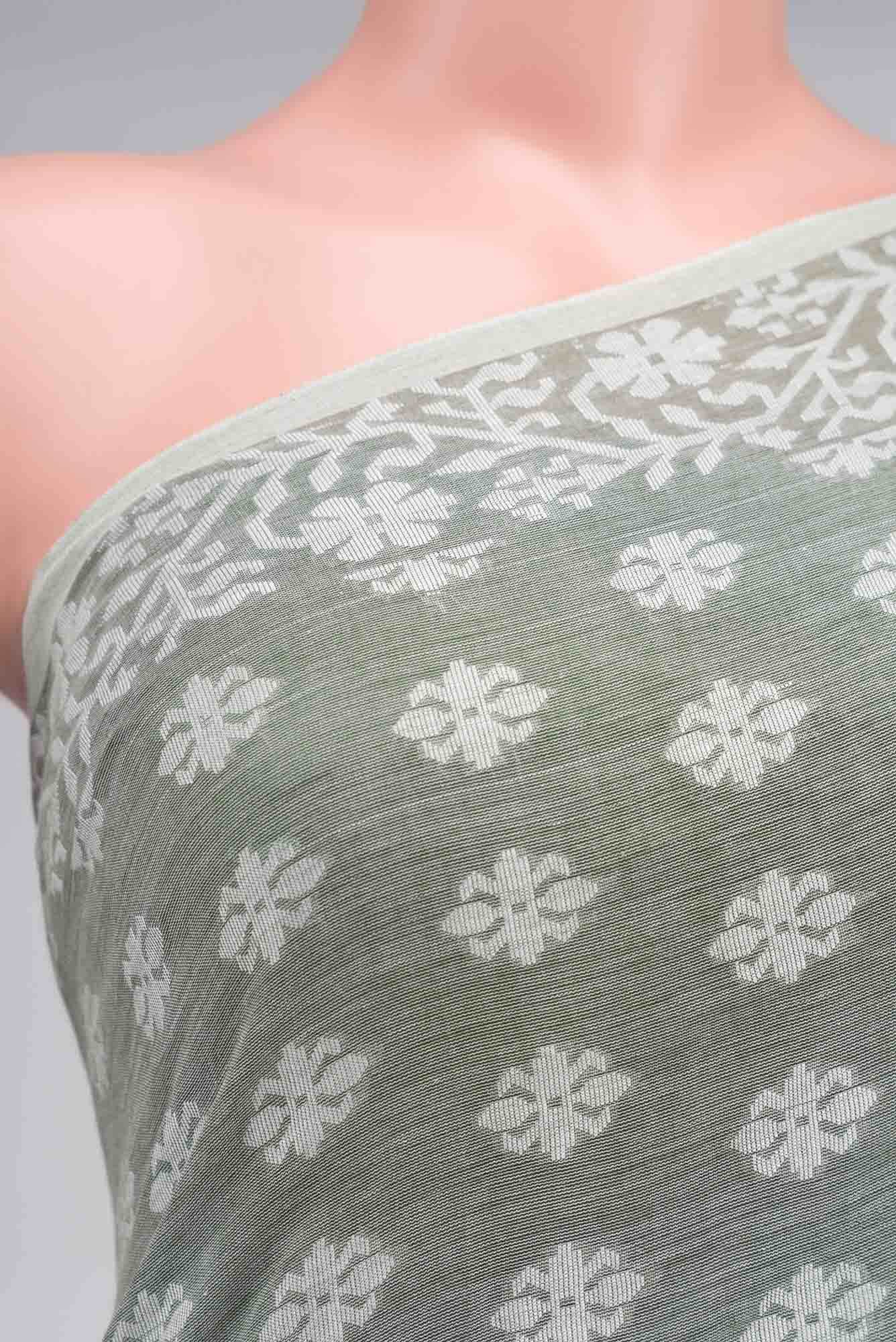 Mrinal-Sage Green Bengal Cotton saree - Image 2