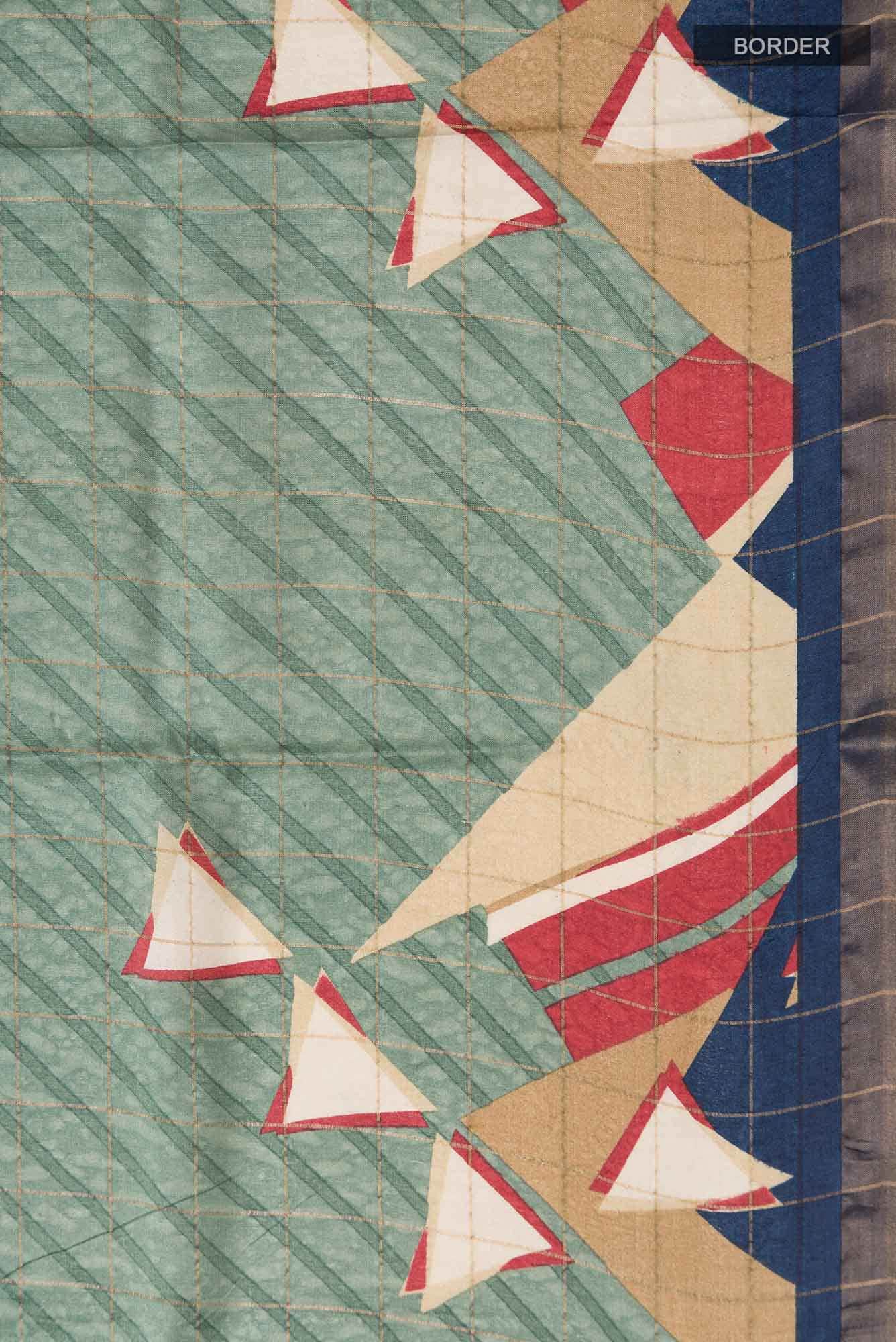 Sage Green Bhagalpuri Tussar Silk Saree - Image 4