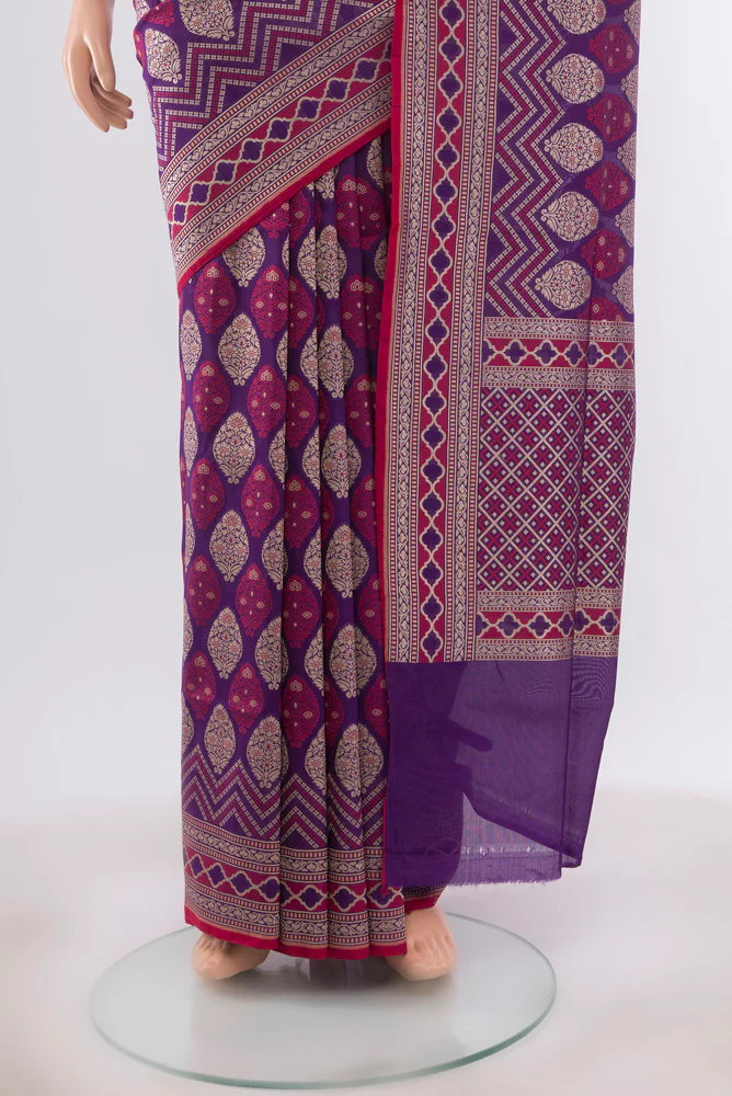 Violet Banarasi Silk Saree - Image 3