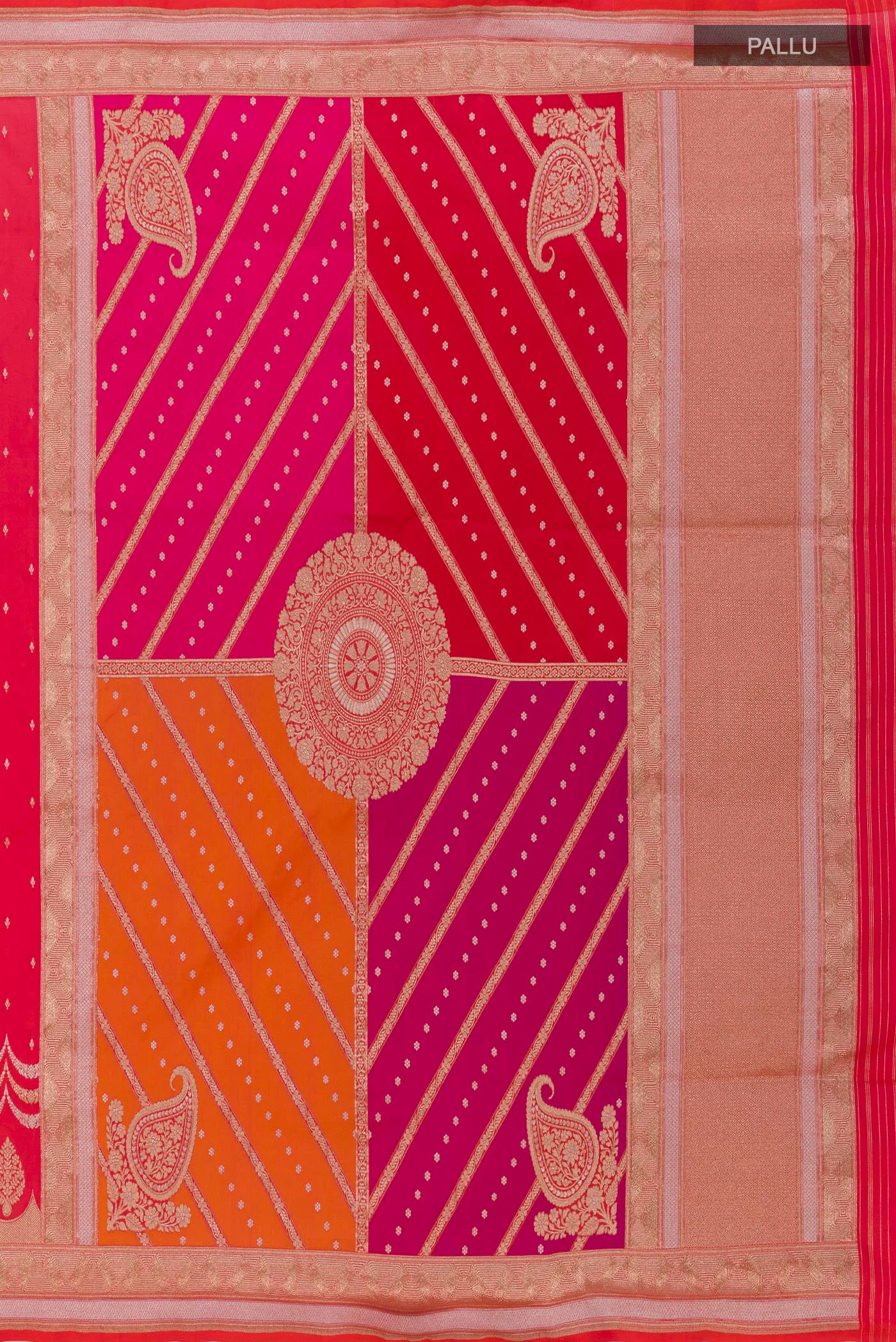 Pink with Orange Color Banarasi Silk Saree - Image 6