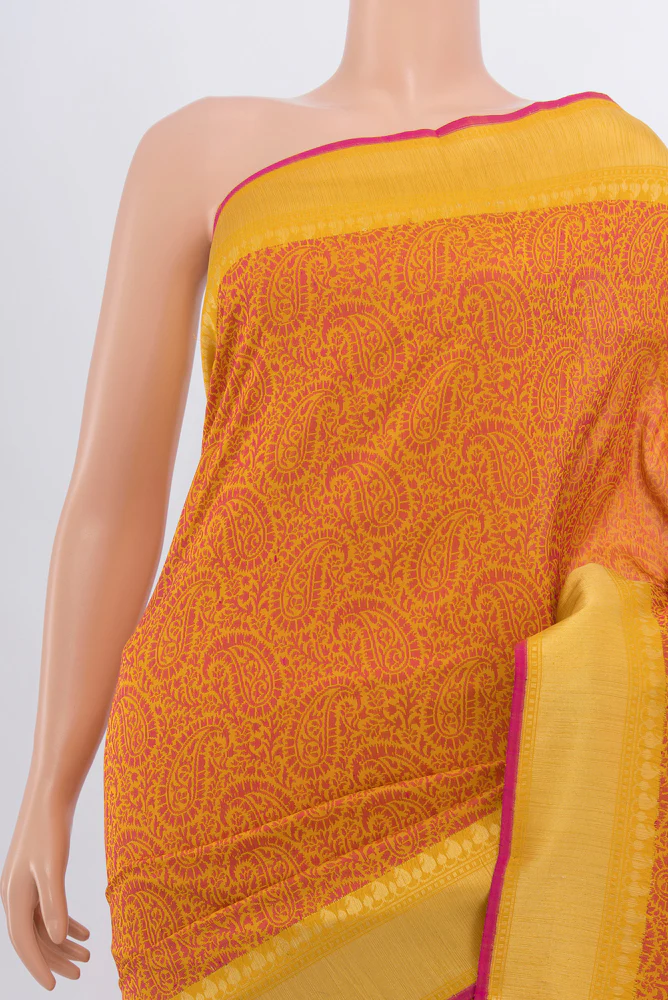 Yellow Banarasi Silk Saree - Image 2