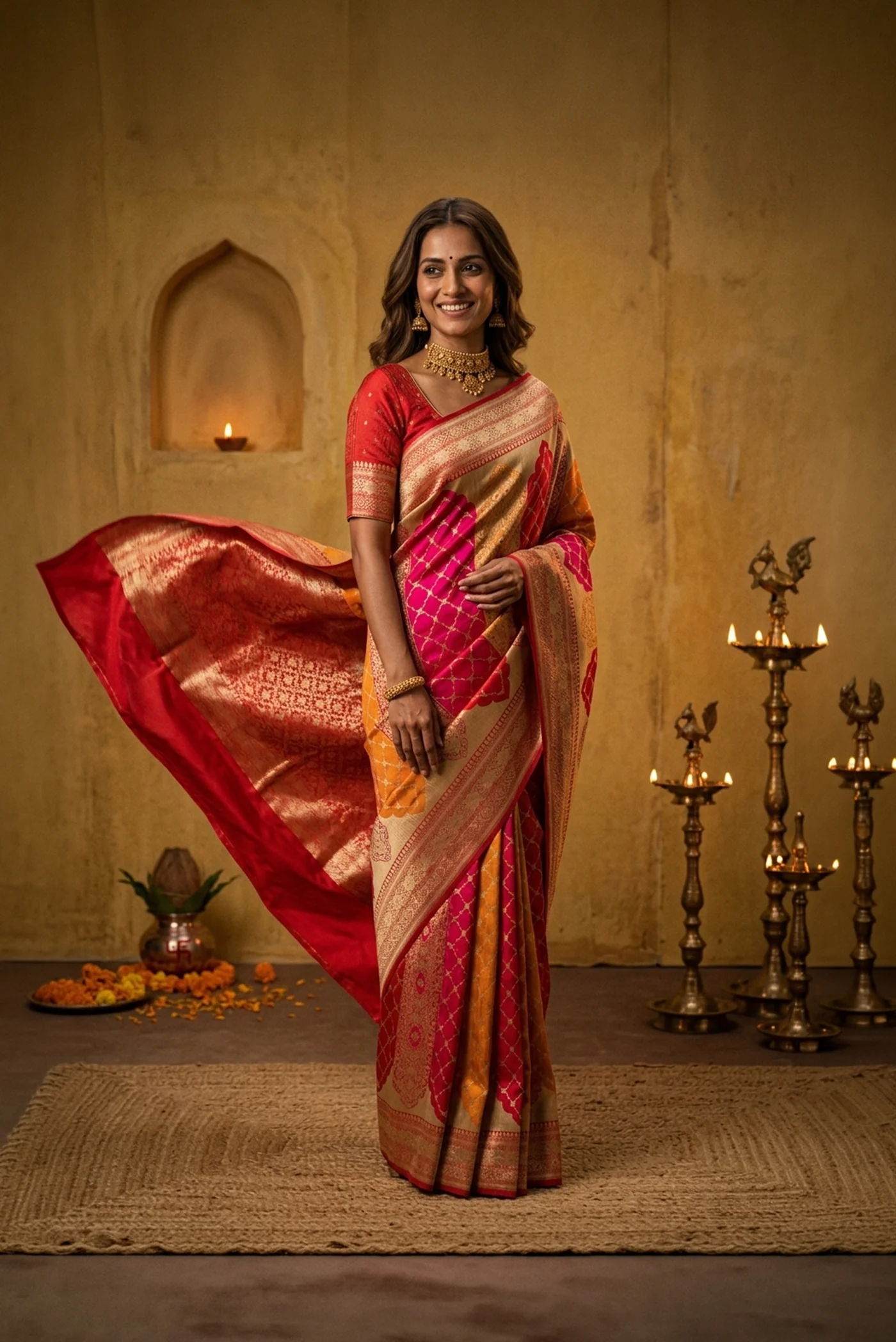 Multi Color Banarasi Silk Saree