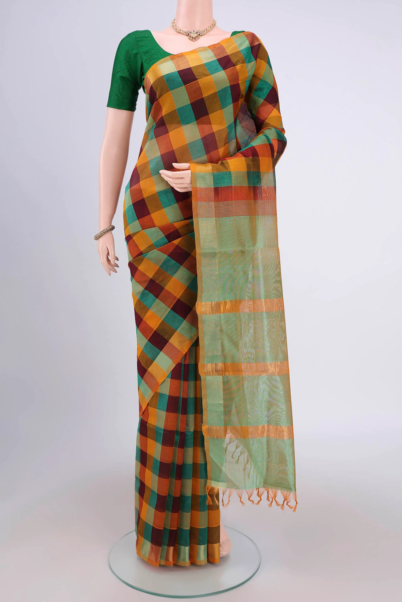 Multi Color Blended Poly Cotton Saree