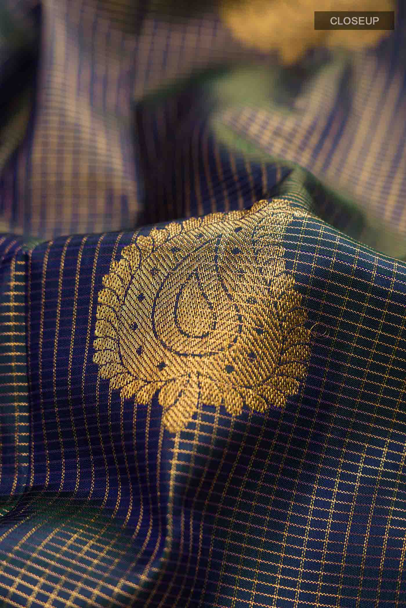 Blue with Green Color Kanjivaram Silk Saree - Image 2