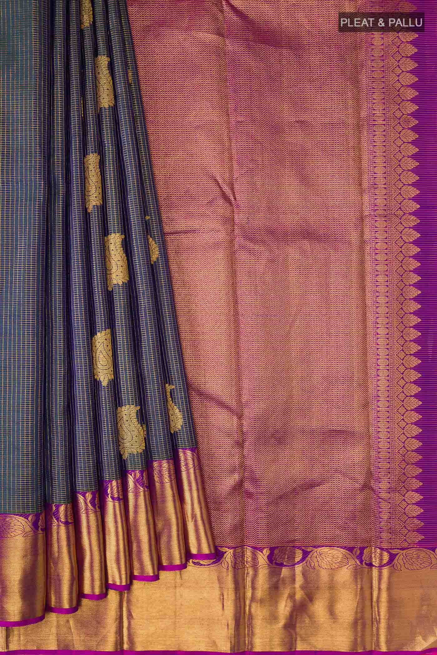 Blue with Green Color Kanjivaram Silk Saree - Image 4