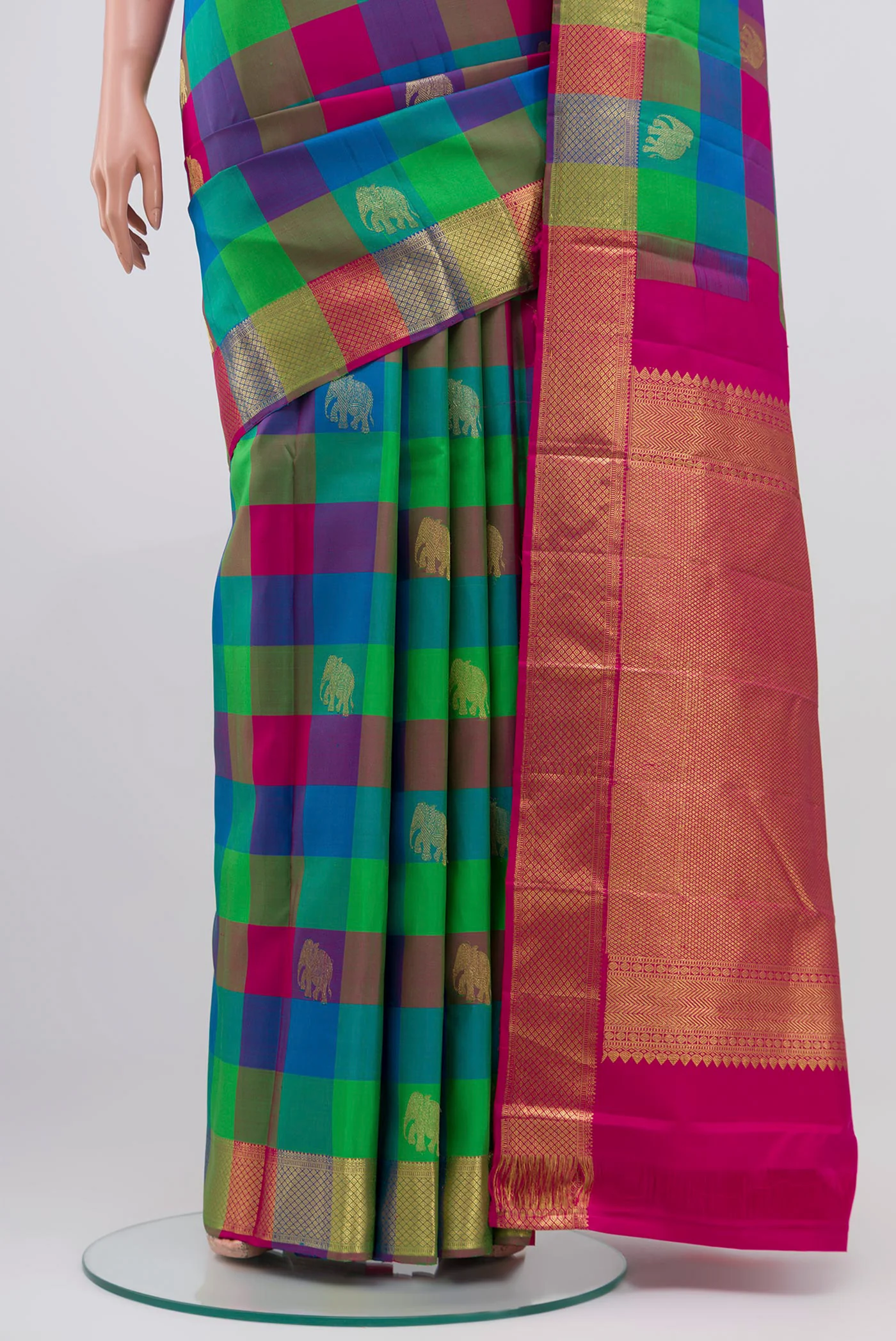 Multi Color Kanjivaram Silk Saree - Image 3