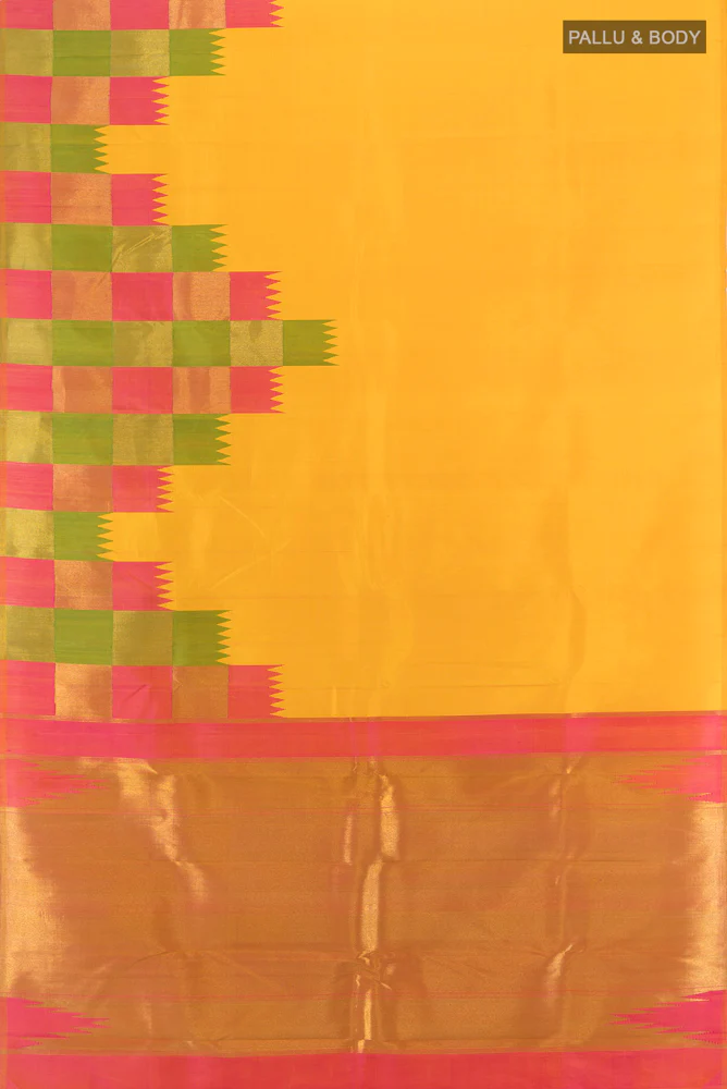 Pure Silk Pure Zari Yellow Kanjivaram Saree - Image 5