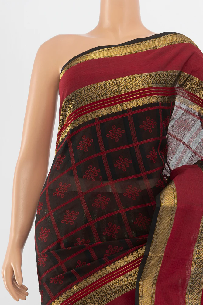 Black Silk Cotton Saree - Image 2