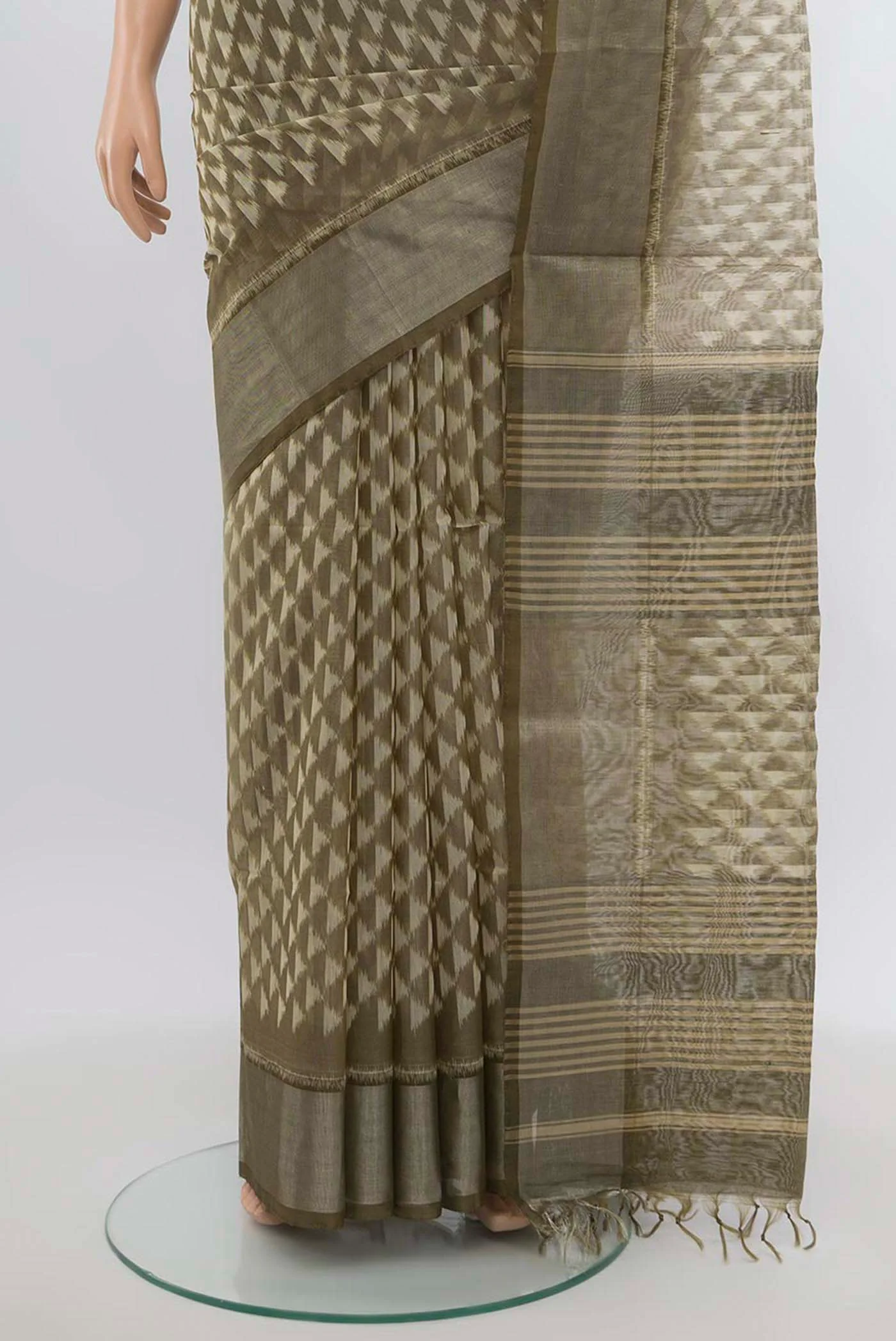 Sage Green Silk Cotton Saree - Image 3