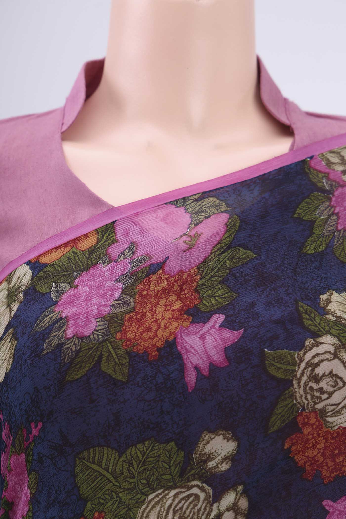 Navy Blue Mysore Chiffon Saree - Image 2
