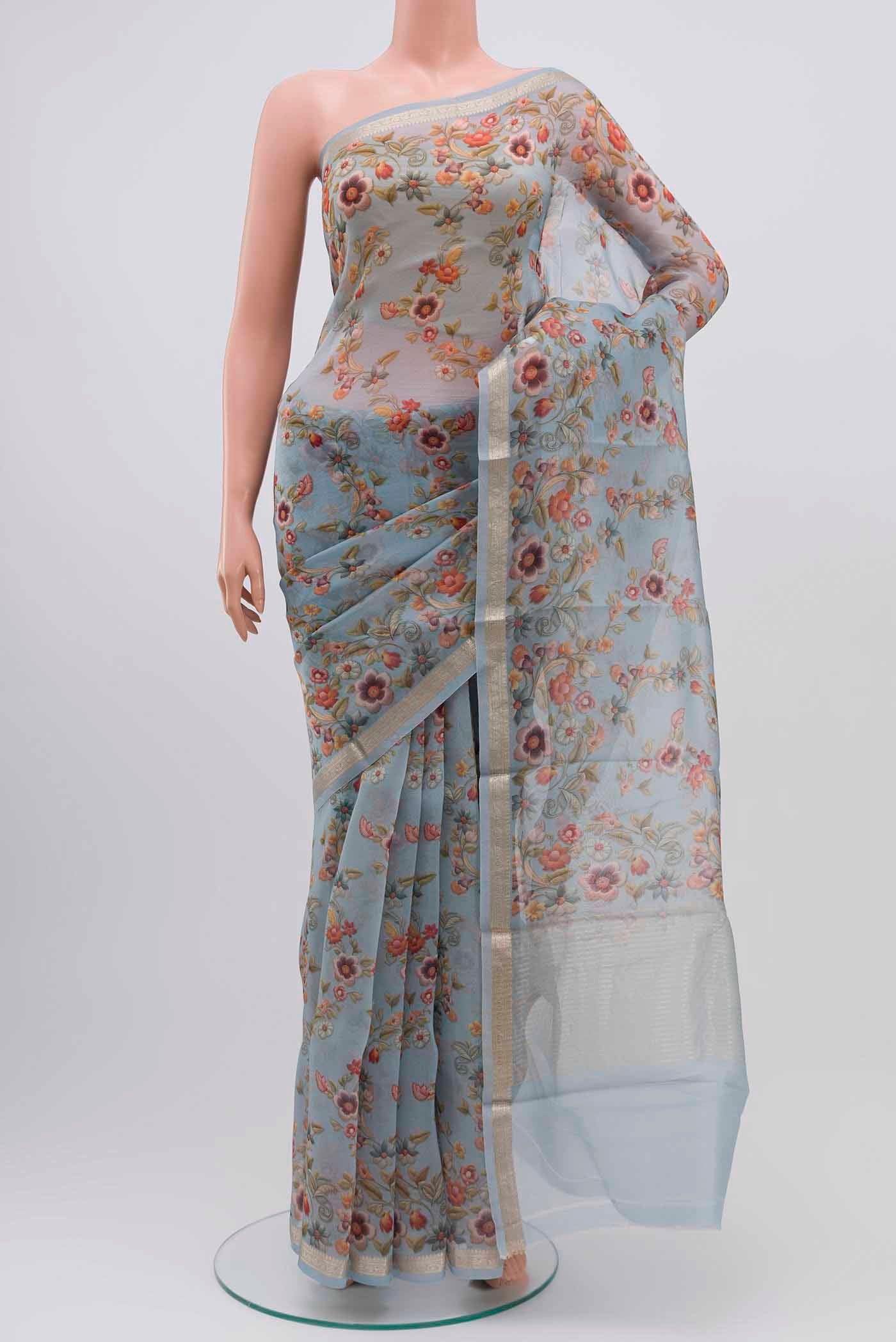 Sky Blue Organza Silk Saree - Image 2