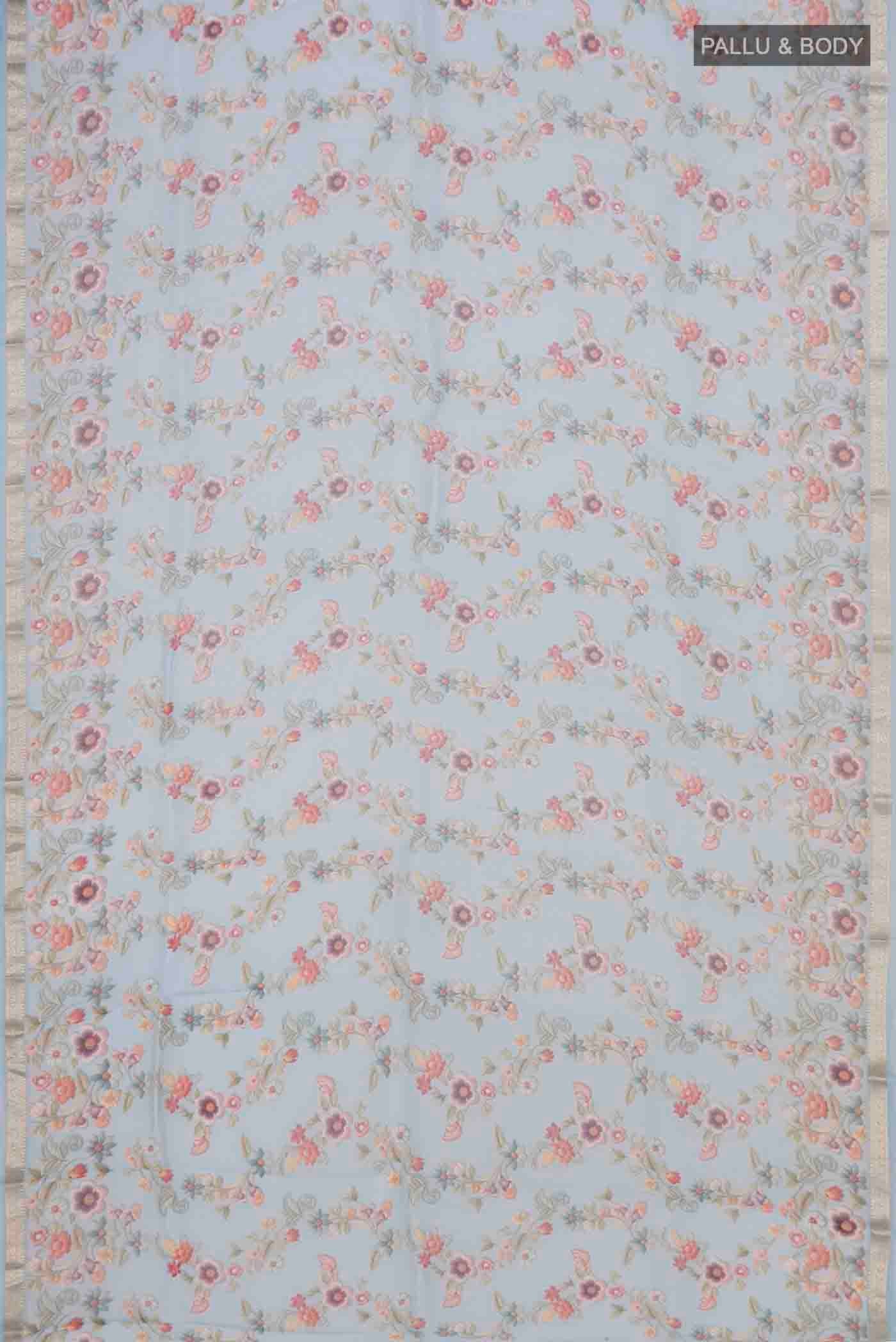 Sky Blue Organza Silk Saree - Image 5