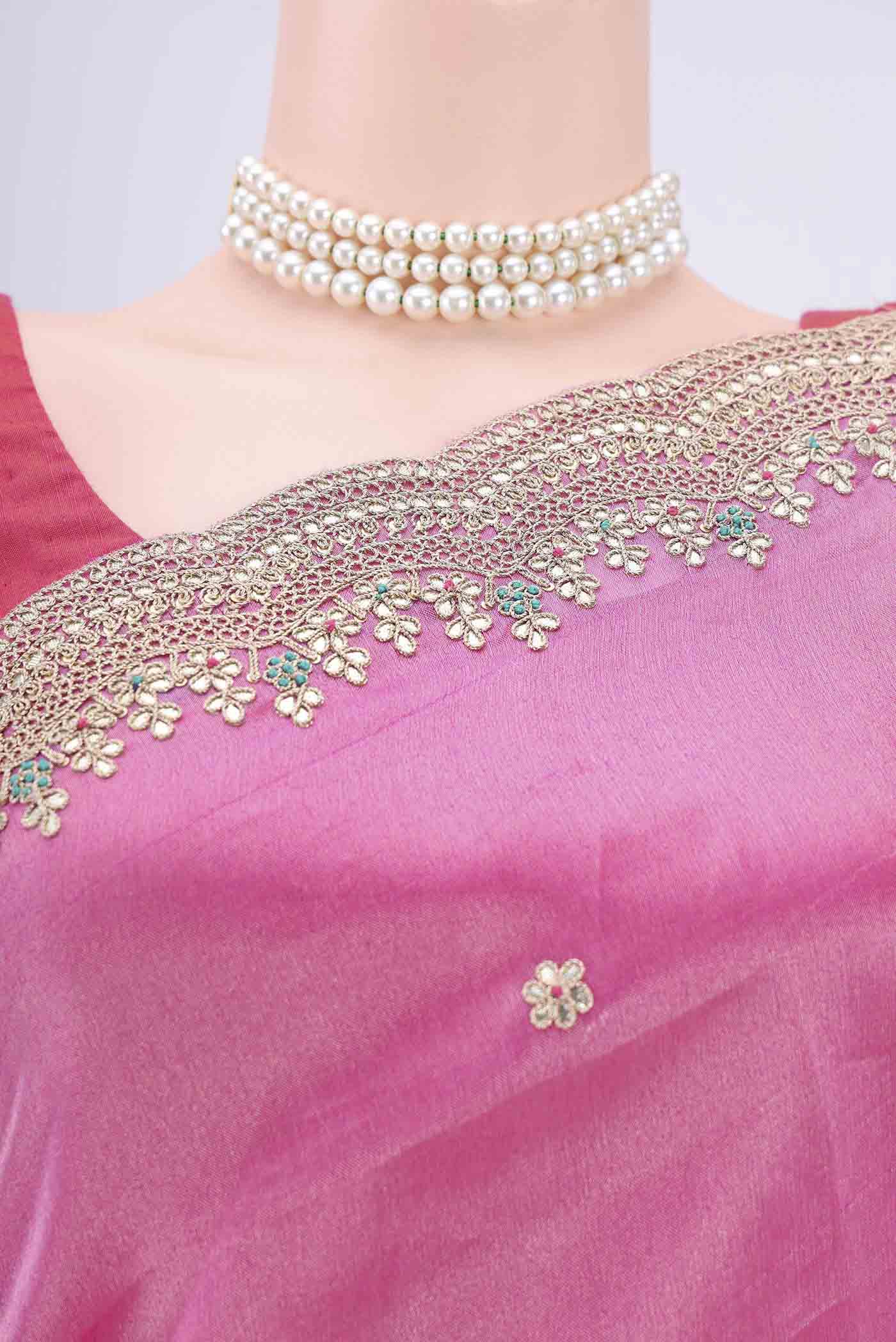 Pink and  Dark Coral Color Organza Silk Saree - Image 3