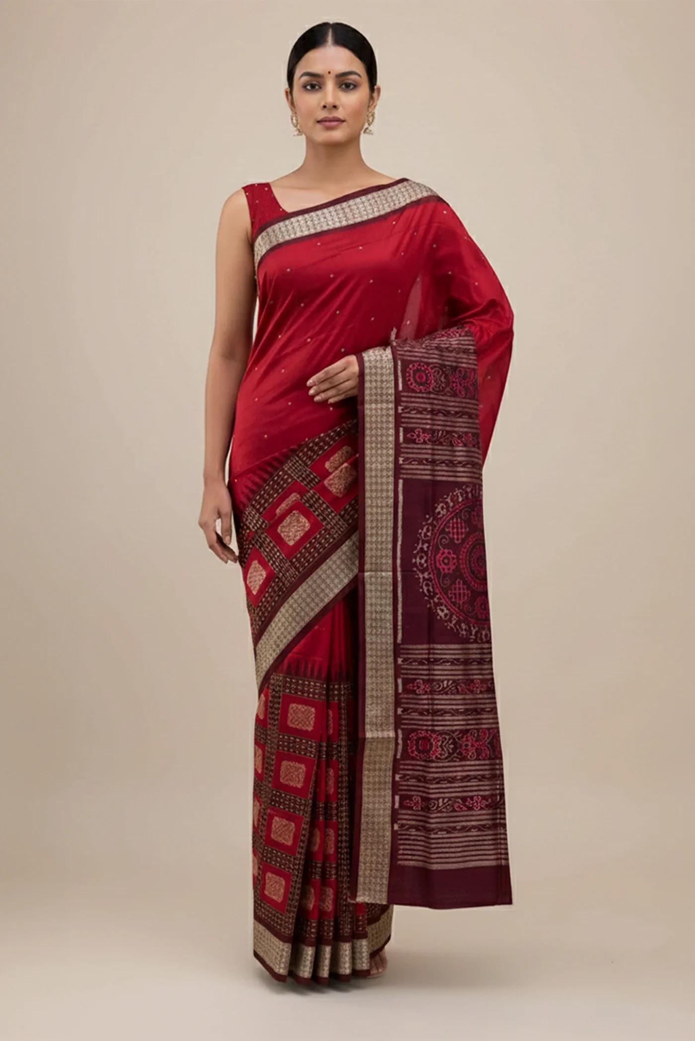 Maroon Orissa Silk Saree