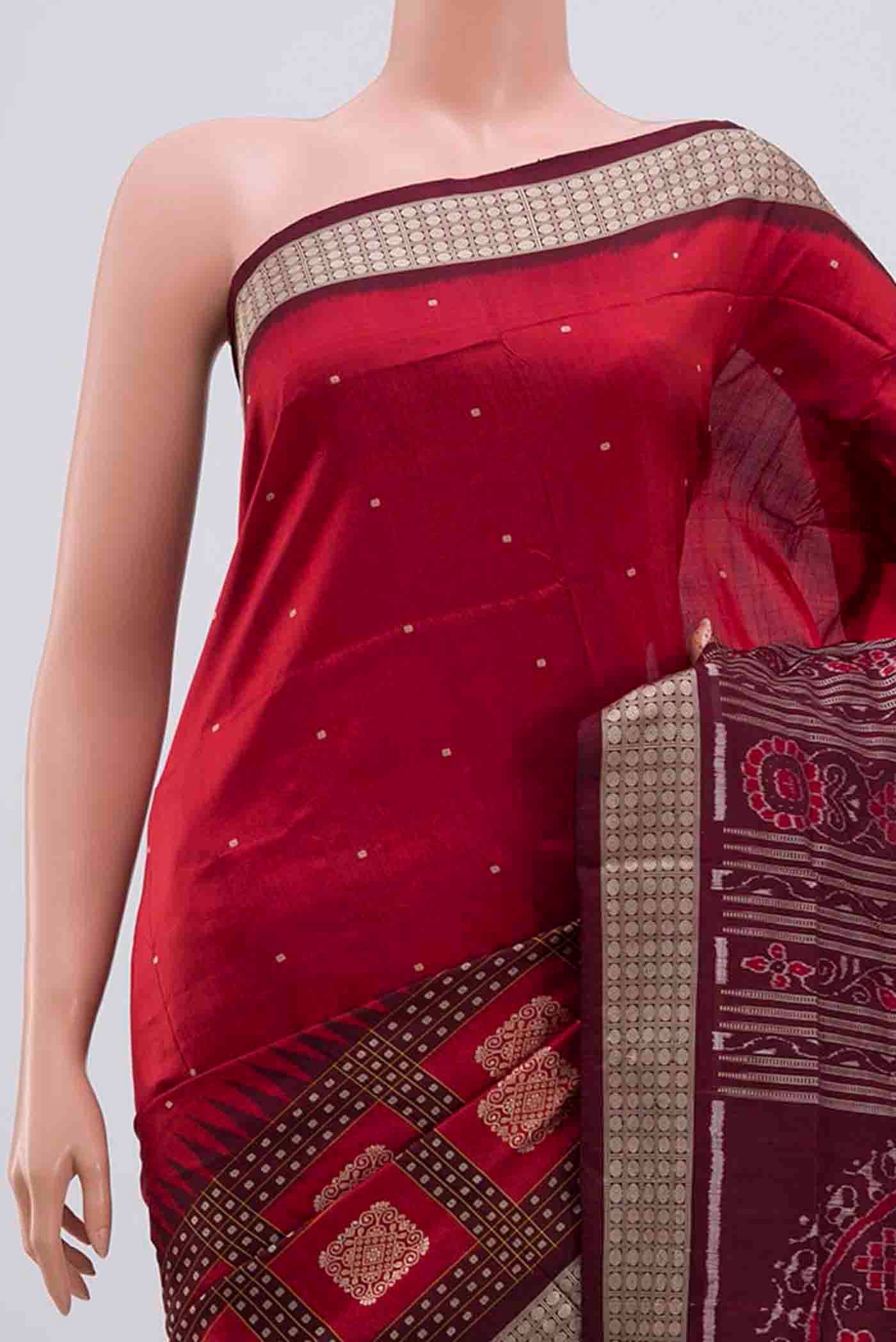 Maroon Orissa Silk Saree - Image 3