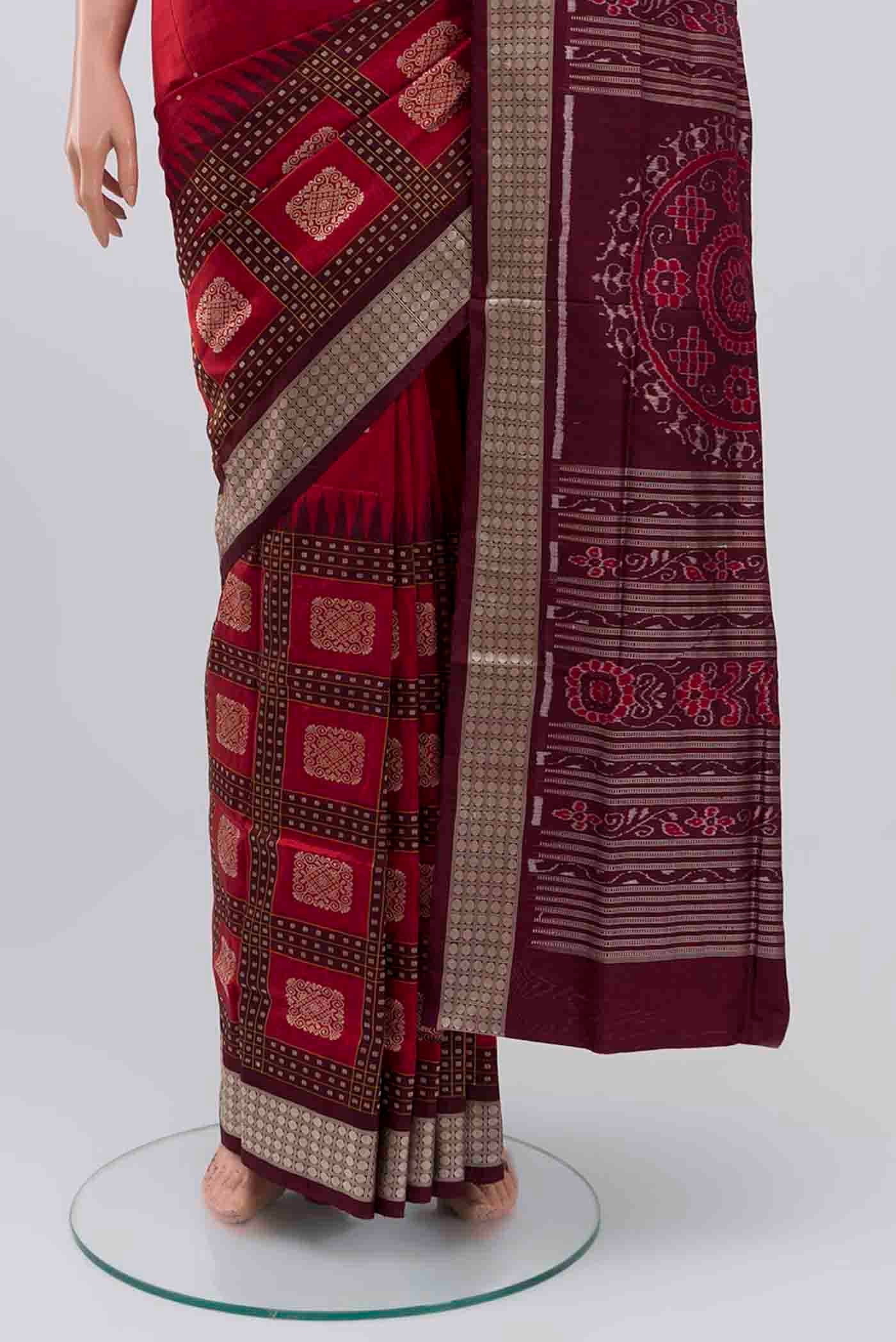 Maroon Orissa Silk Saree - Image 4
