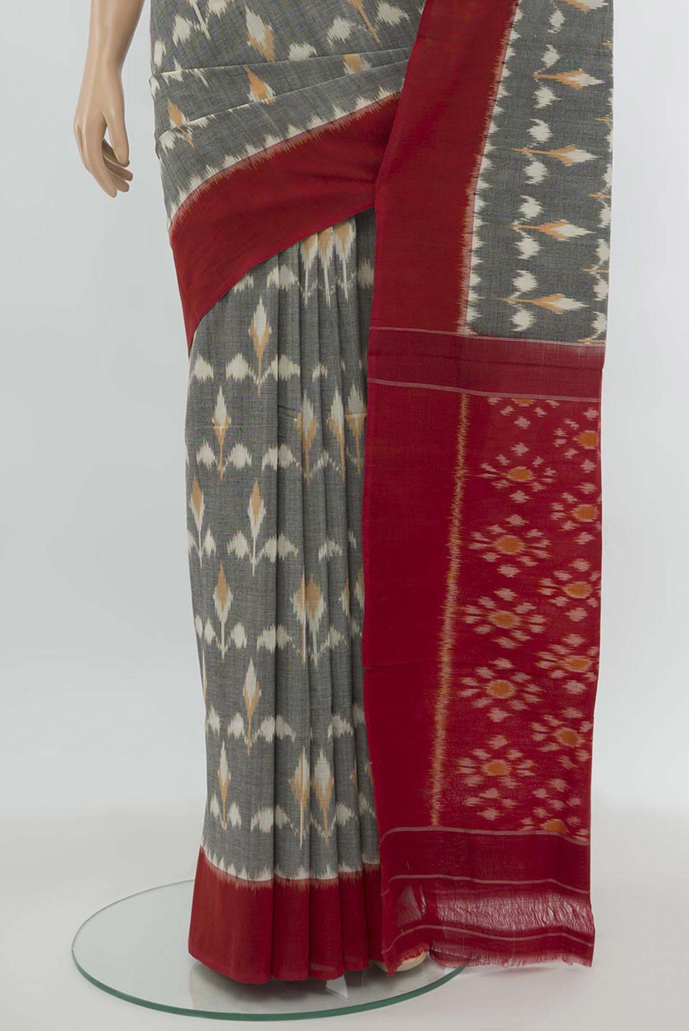 Grey Pochampally Cotton Saree - Image 3