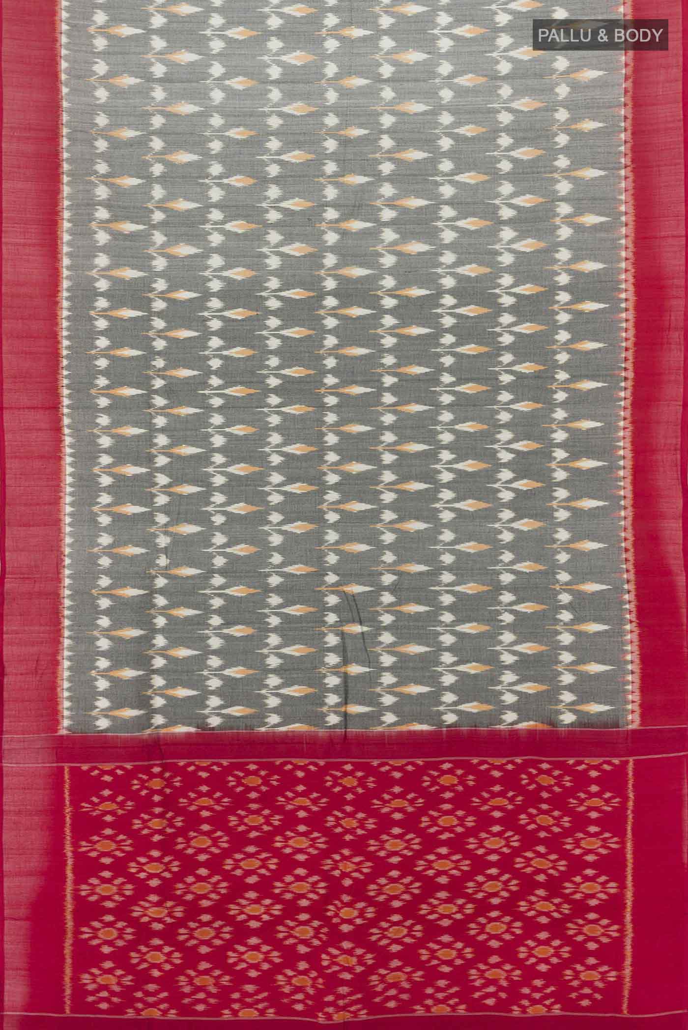 Grey Pochampally Cotton Saree - Image 4