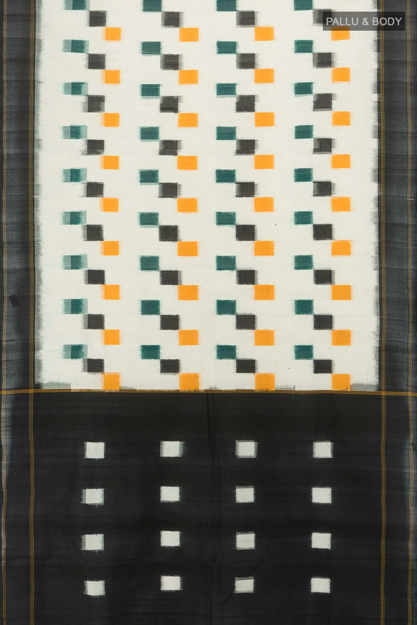 Off White Pochampally Cotton Saree - Image 5