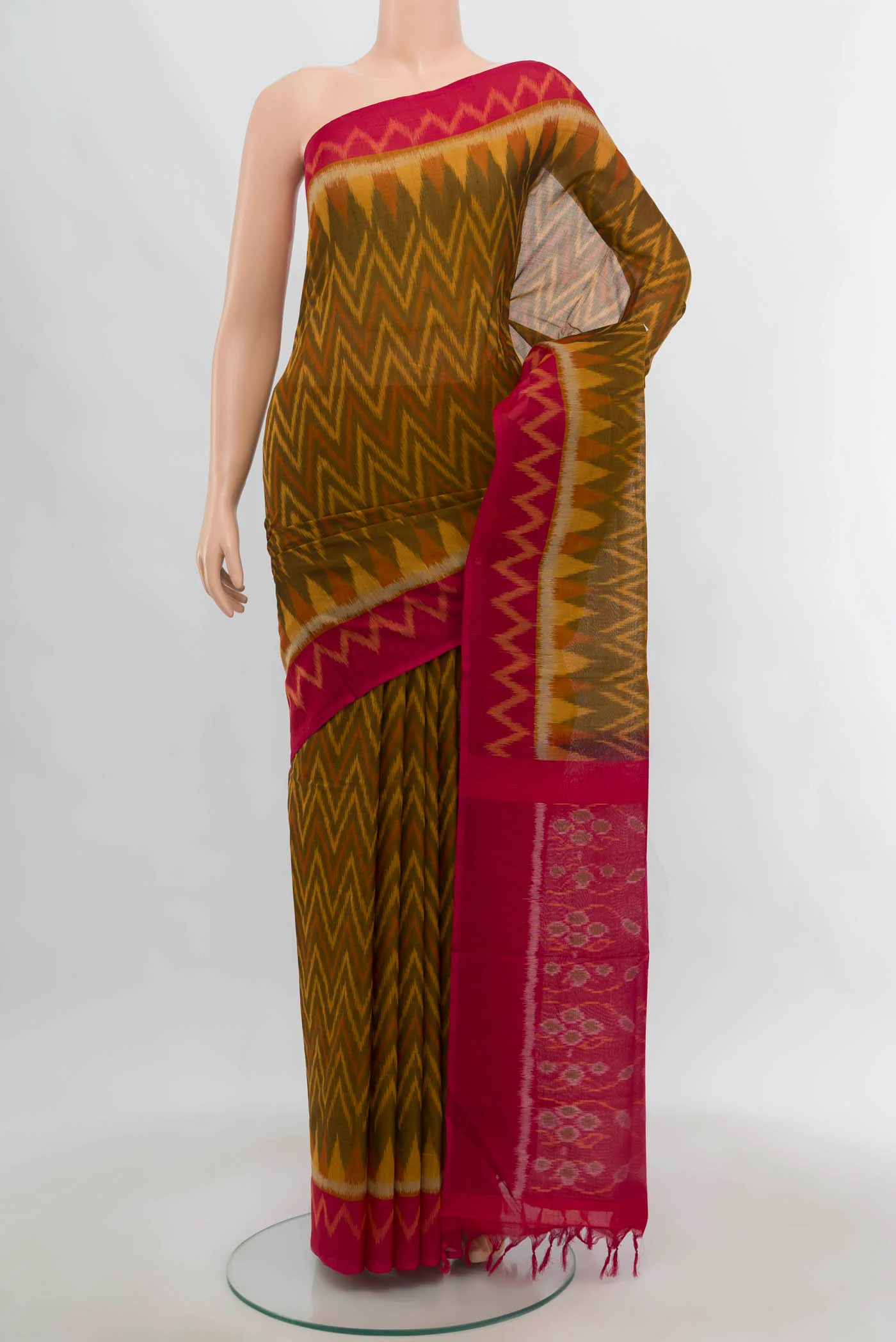 Mehandi Green Pochampally Cotton Saree