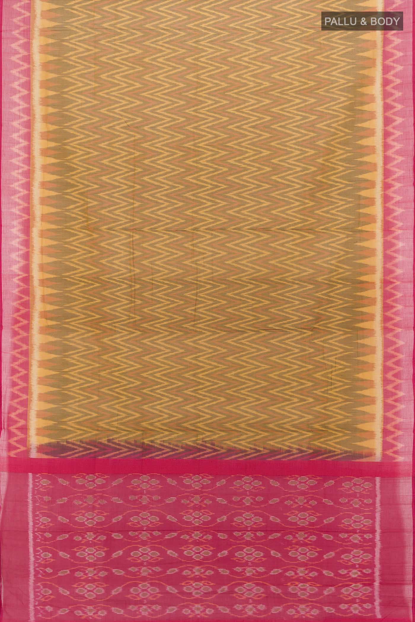 Mehandi Green Pochampally Cotton Saree - Image 5