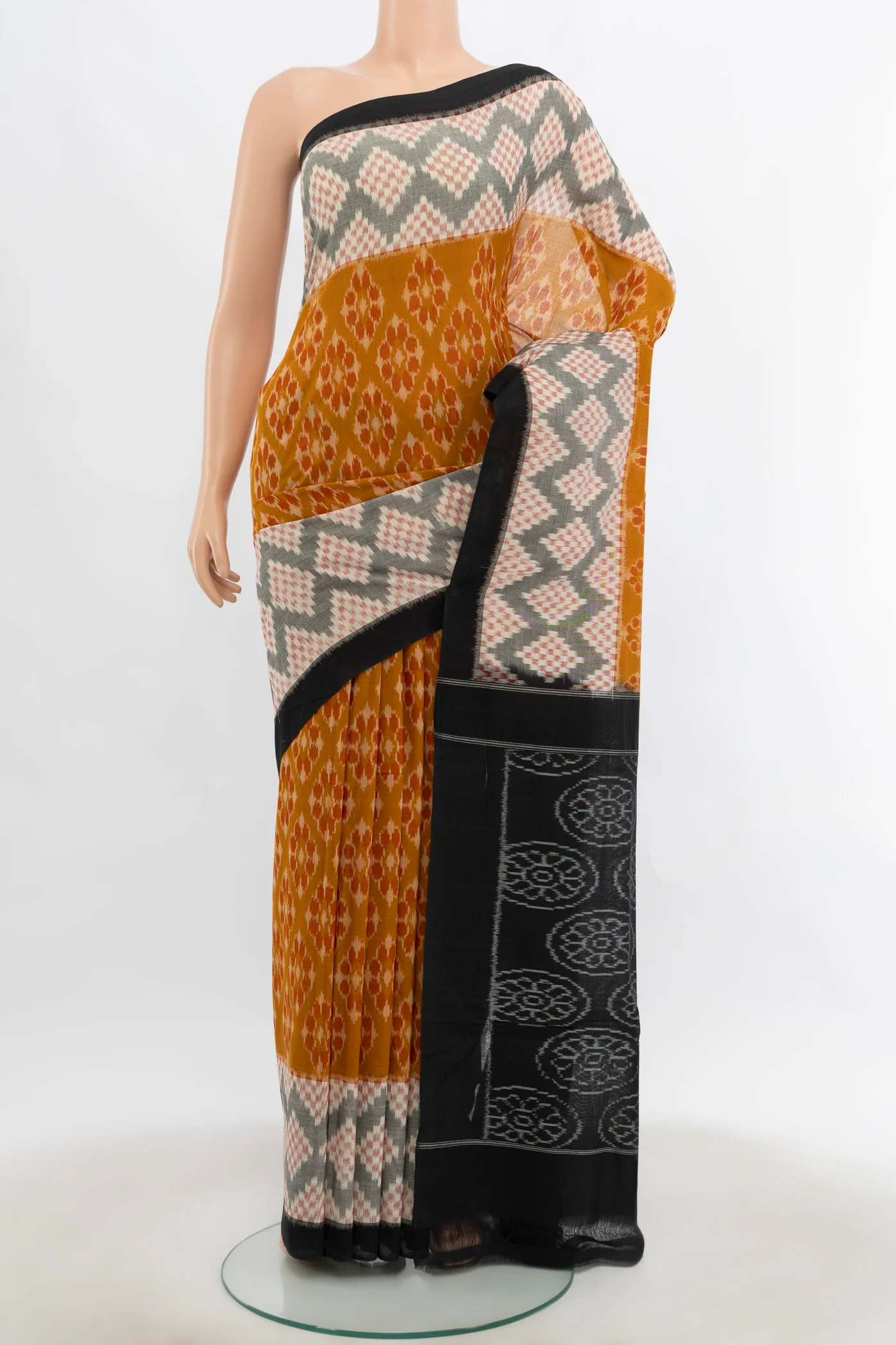 Mustard Pochampally Cotton Saree