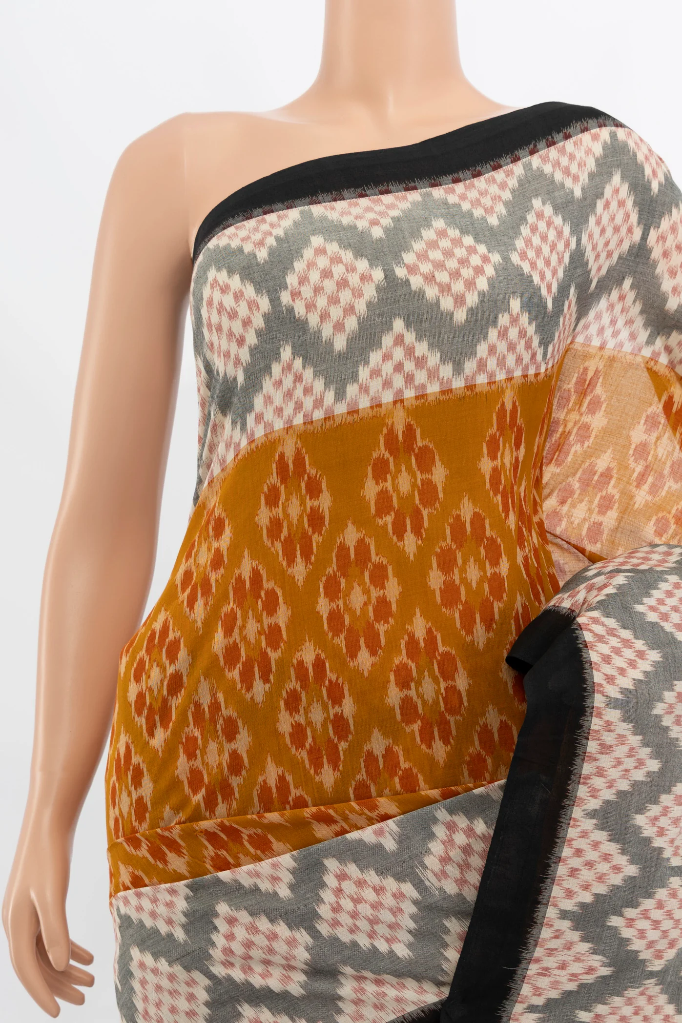 Mustard Pochampally Cotton Saree - Image 2