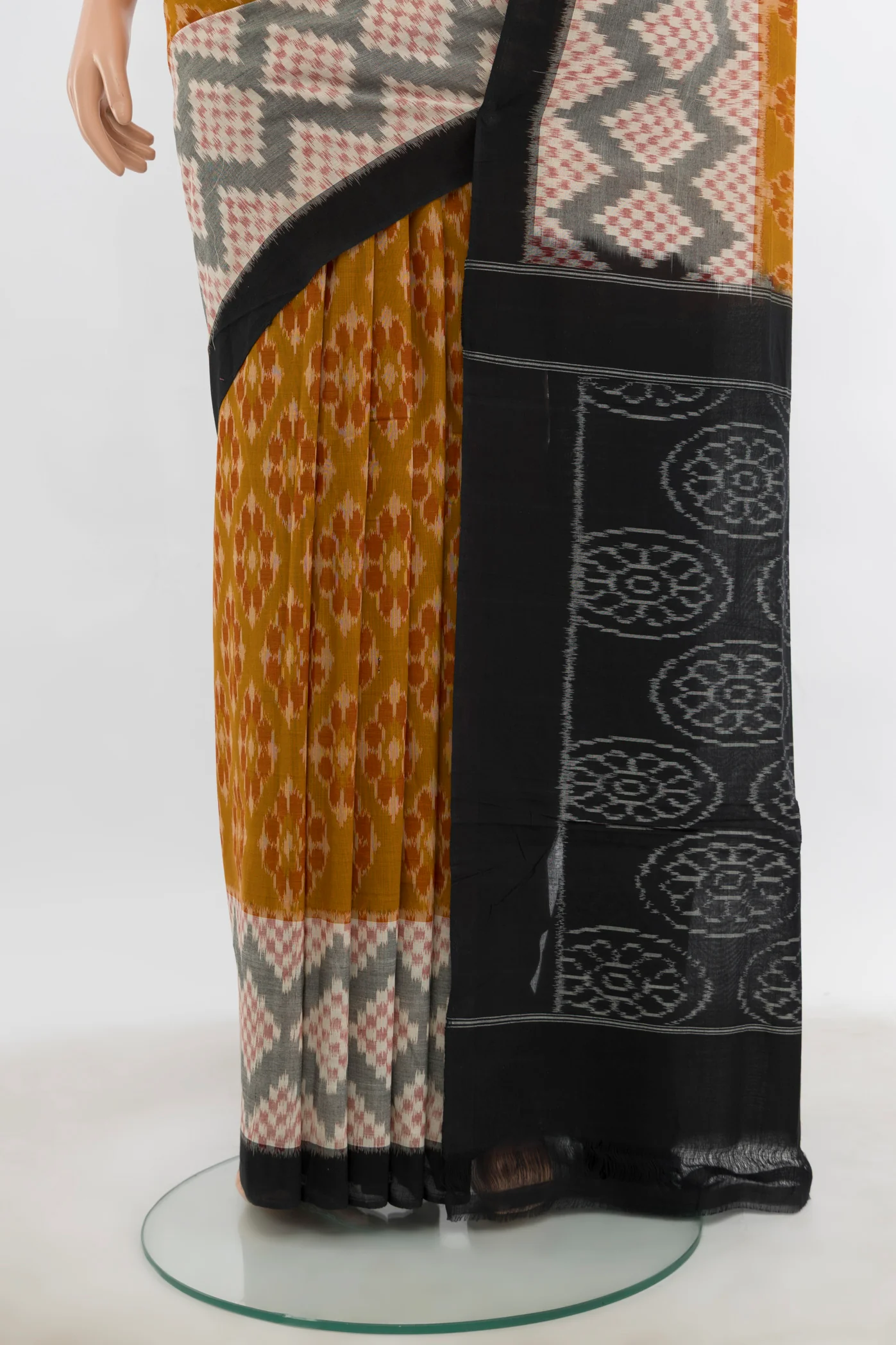 Mustard Pochampally Cotton Saree - Image 3