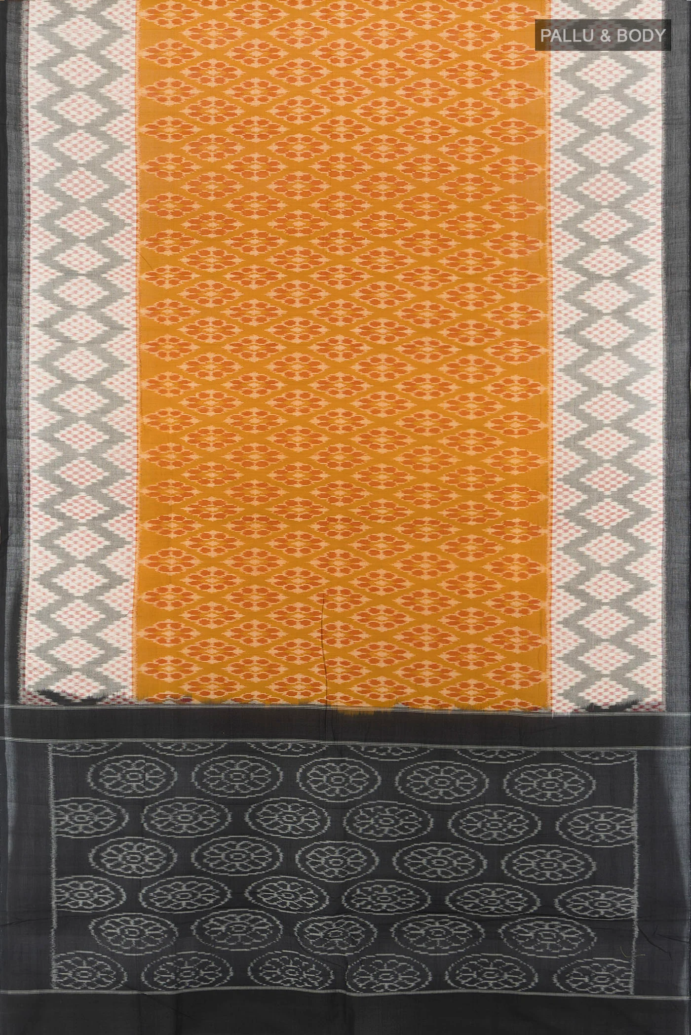 Mustard Pochampally Cotton Saree - Image 5