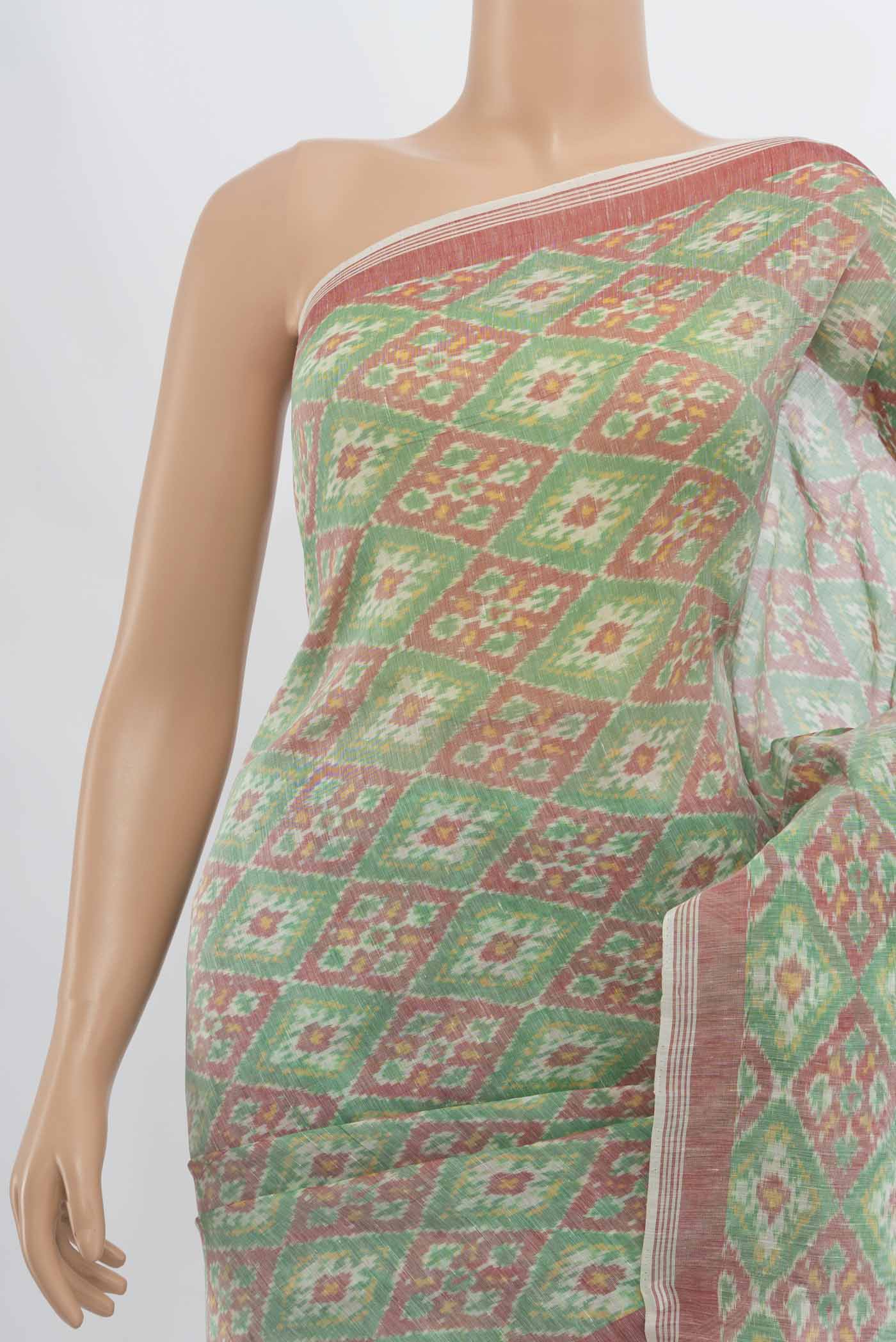 Light Green Linen Saree - Image 2