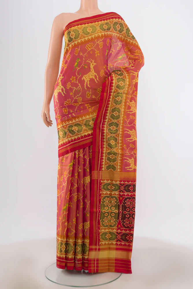 Pinkish Yellow Dual Tone Rajkot Patola Silk Saree