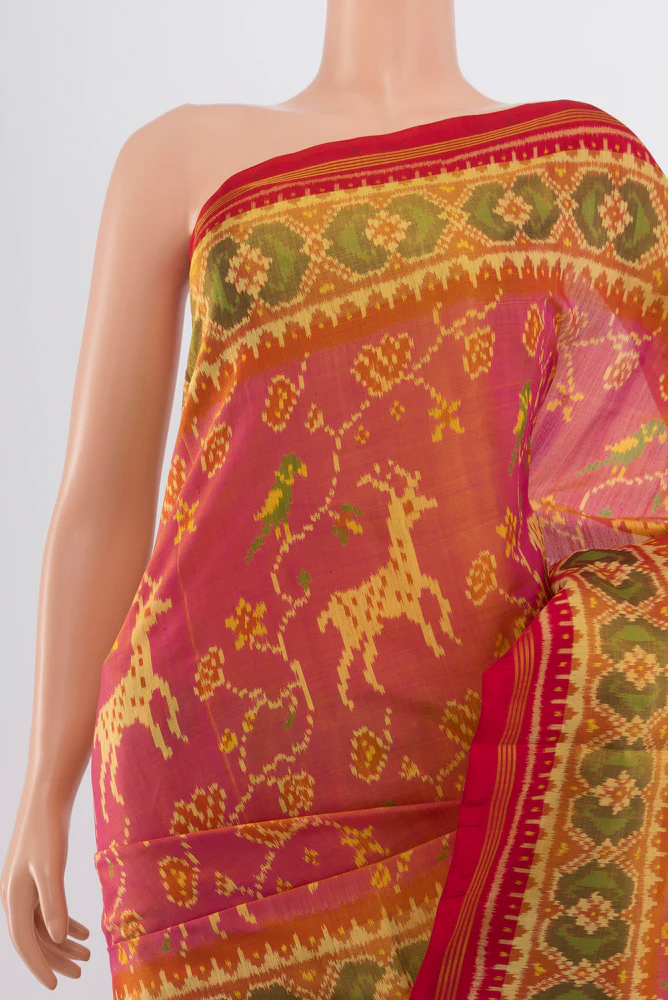 Pinkish Yellow Dual Tone Rajkot Patola Silk Saree - Image 2
