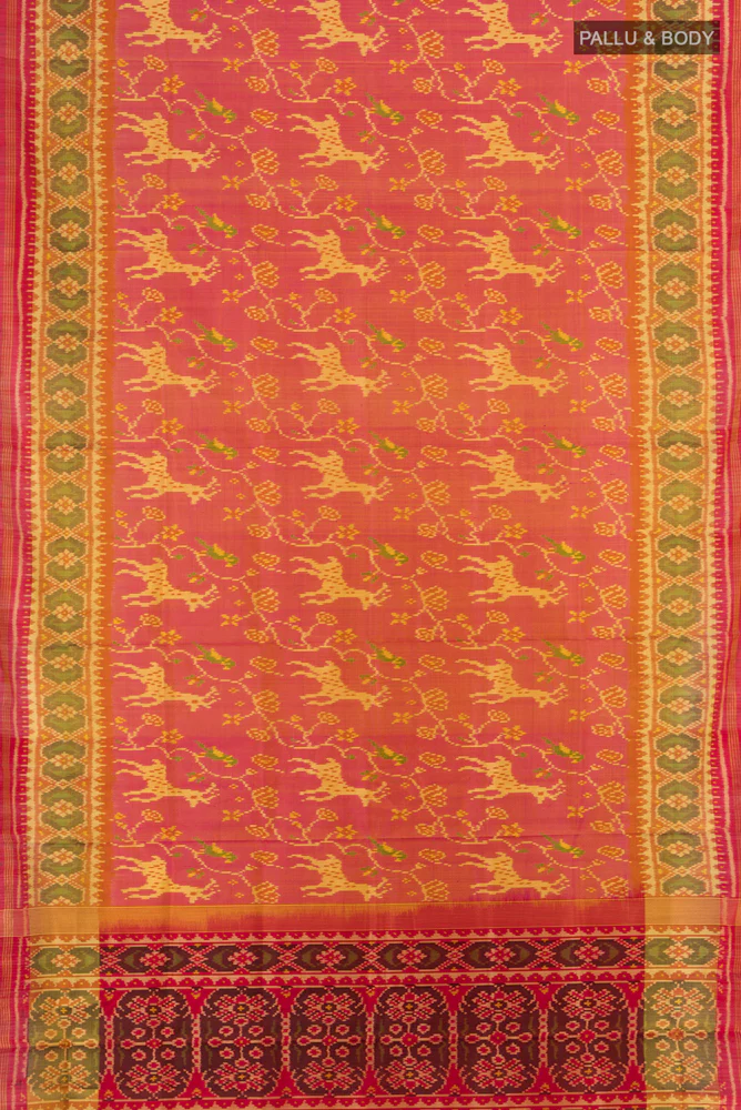 Pinkish Yellow Dual Tone Rajkot Patola Silk Saree - Image 5