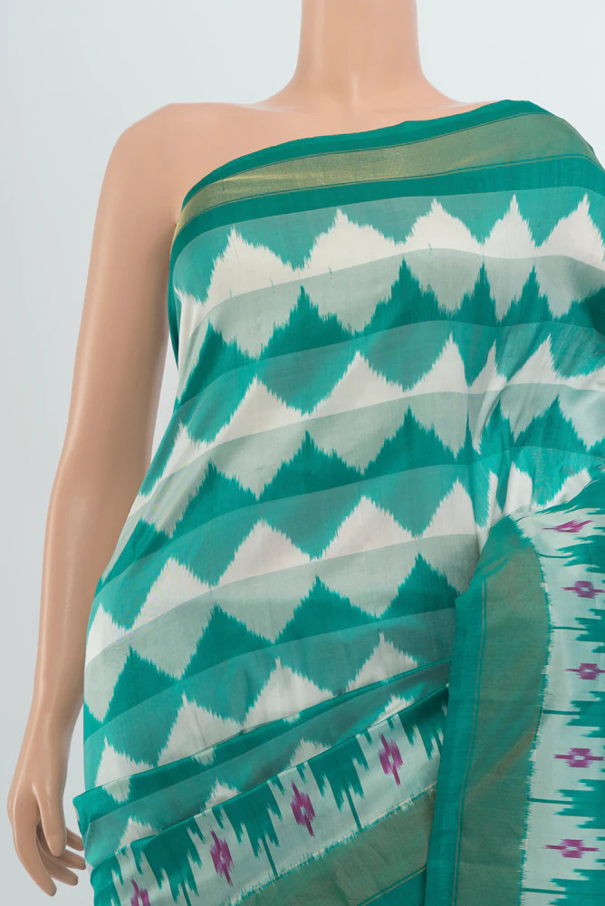 Turquoise Pochampally Silk Saree - Image 2